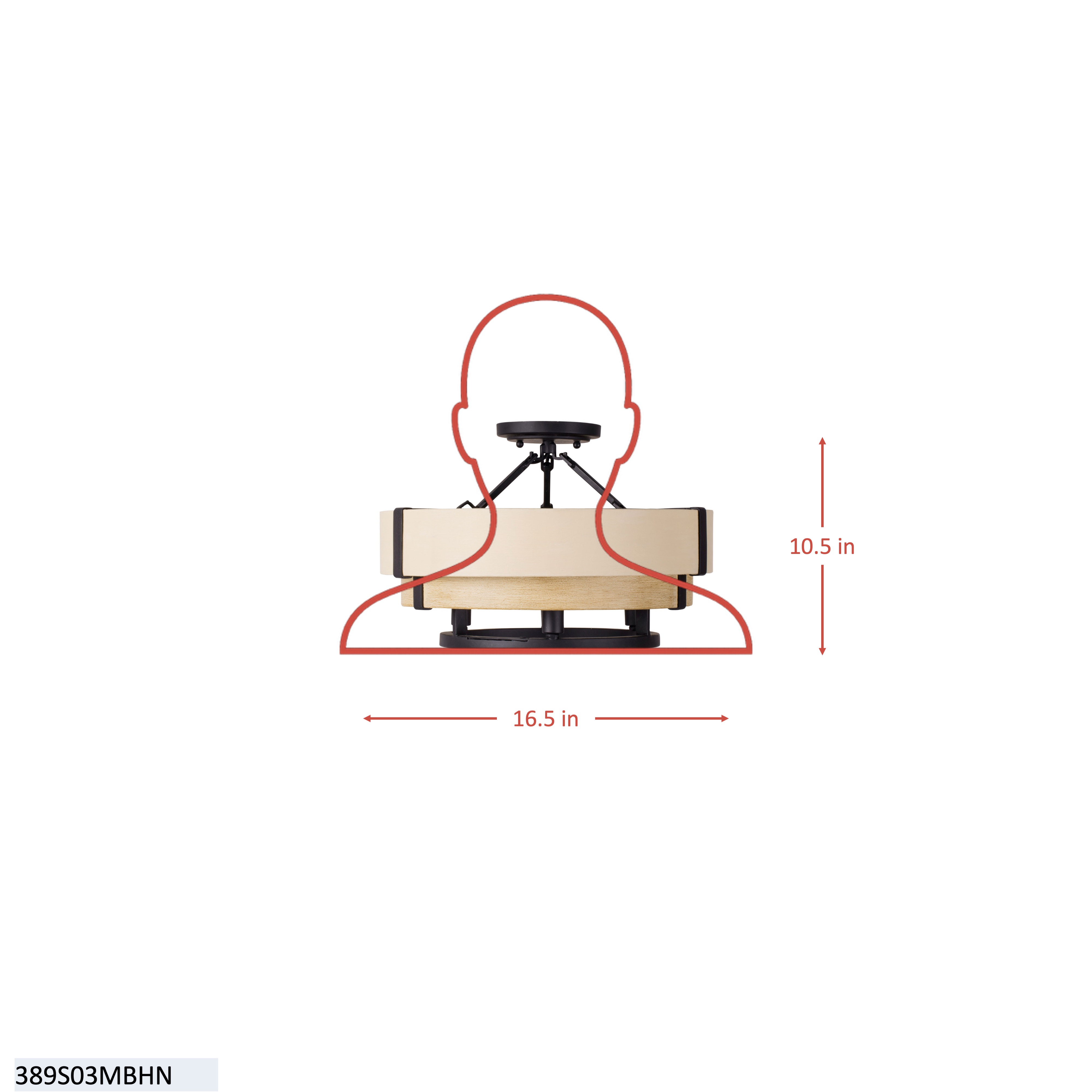 Blonde Moment 3 Light   Semi-Flush - Matte Black/Honey/Medium Oak dimensions