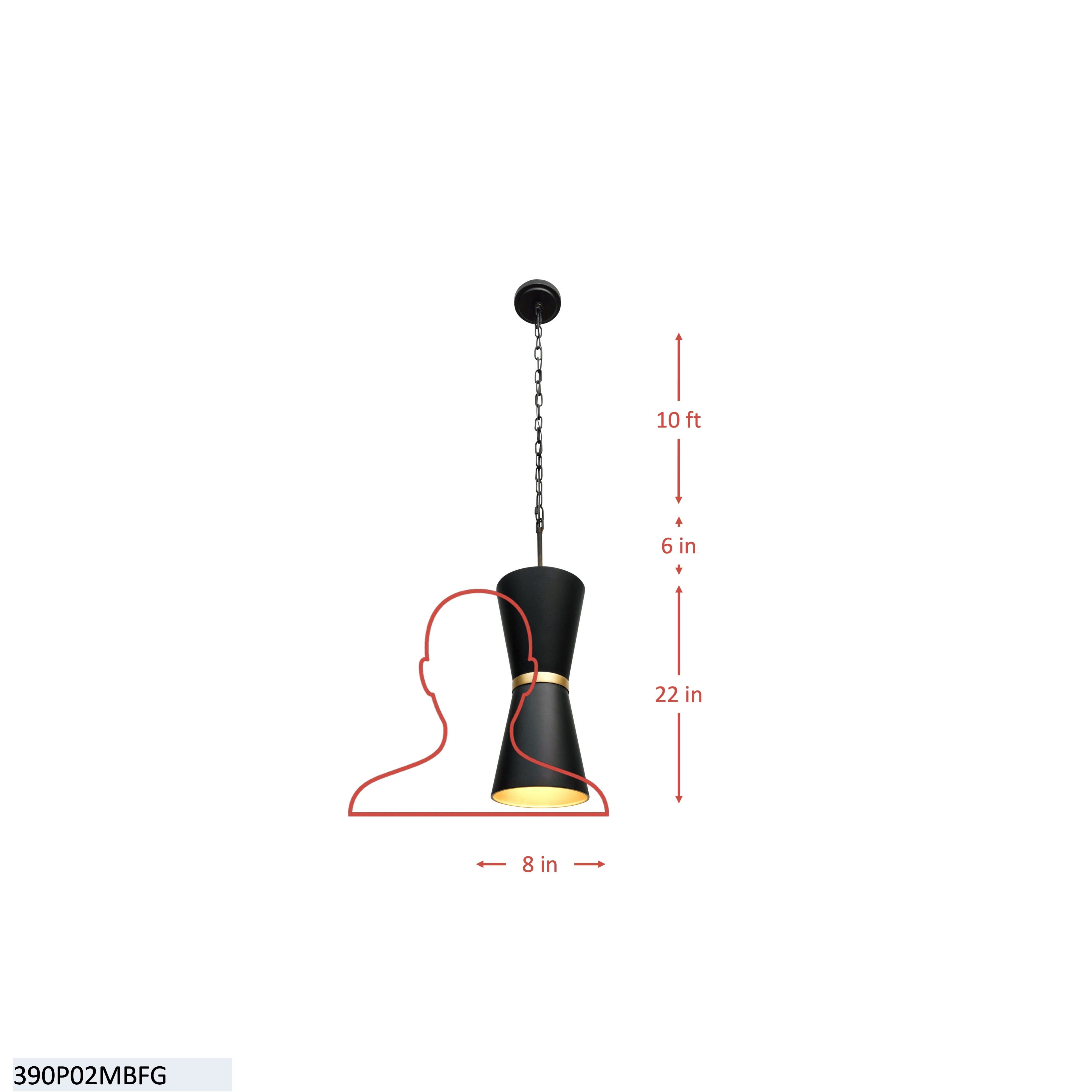 Mad Hatter 2 Light   Pendant - Matte Black/French Gold dimensions