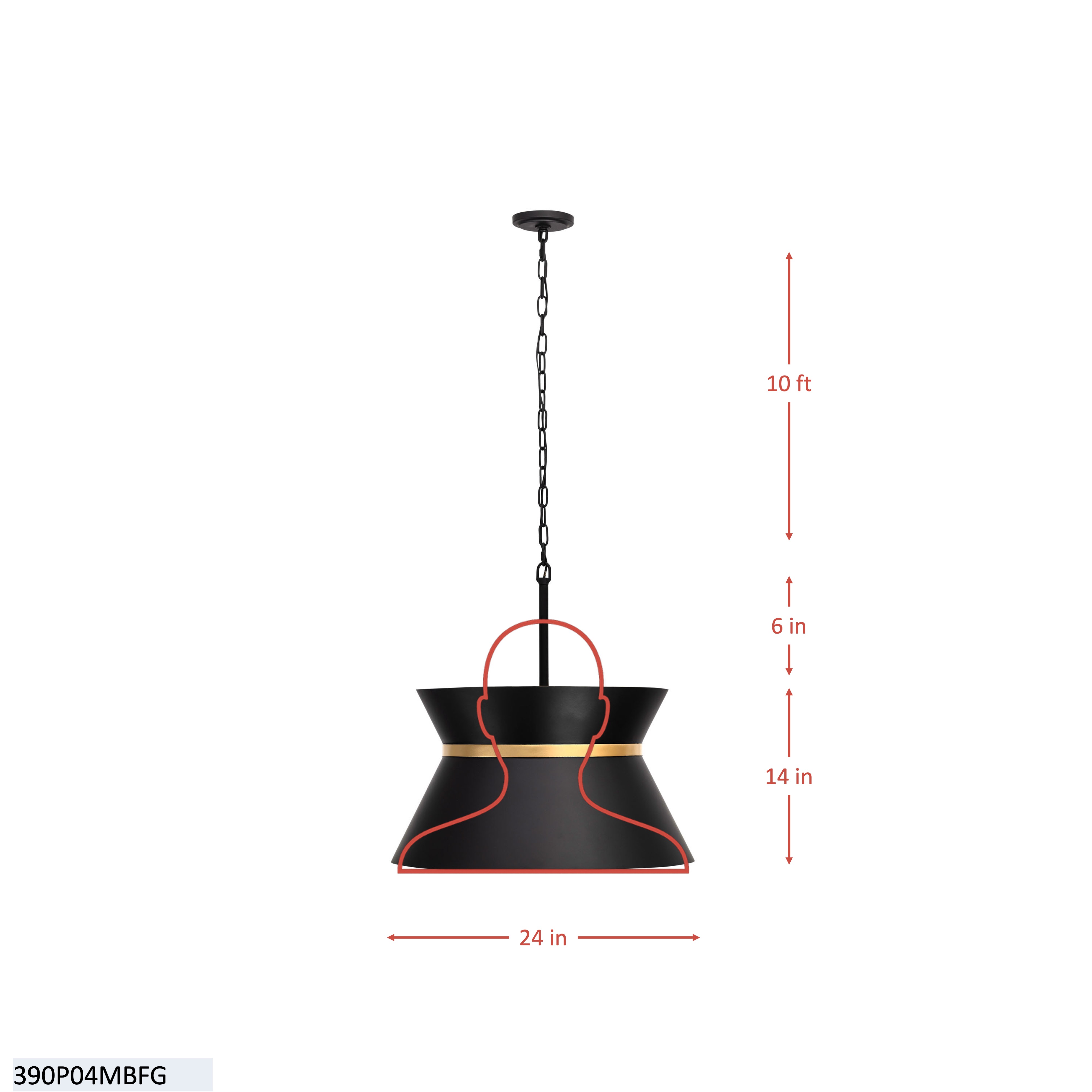 Mad Hatter 4 Light   Pendant - Matte Black/French Gold dimensions