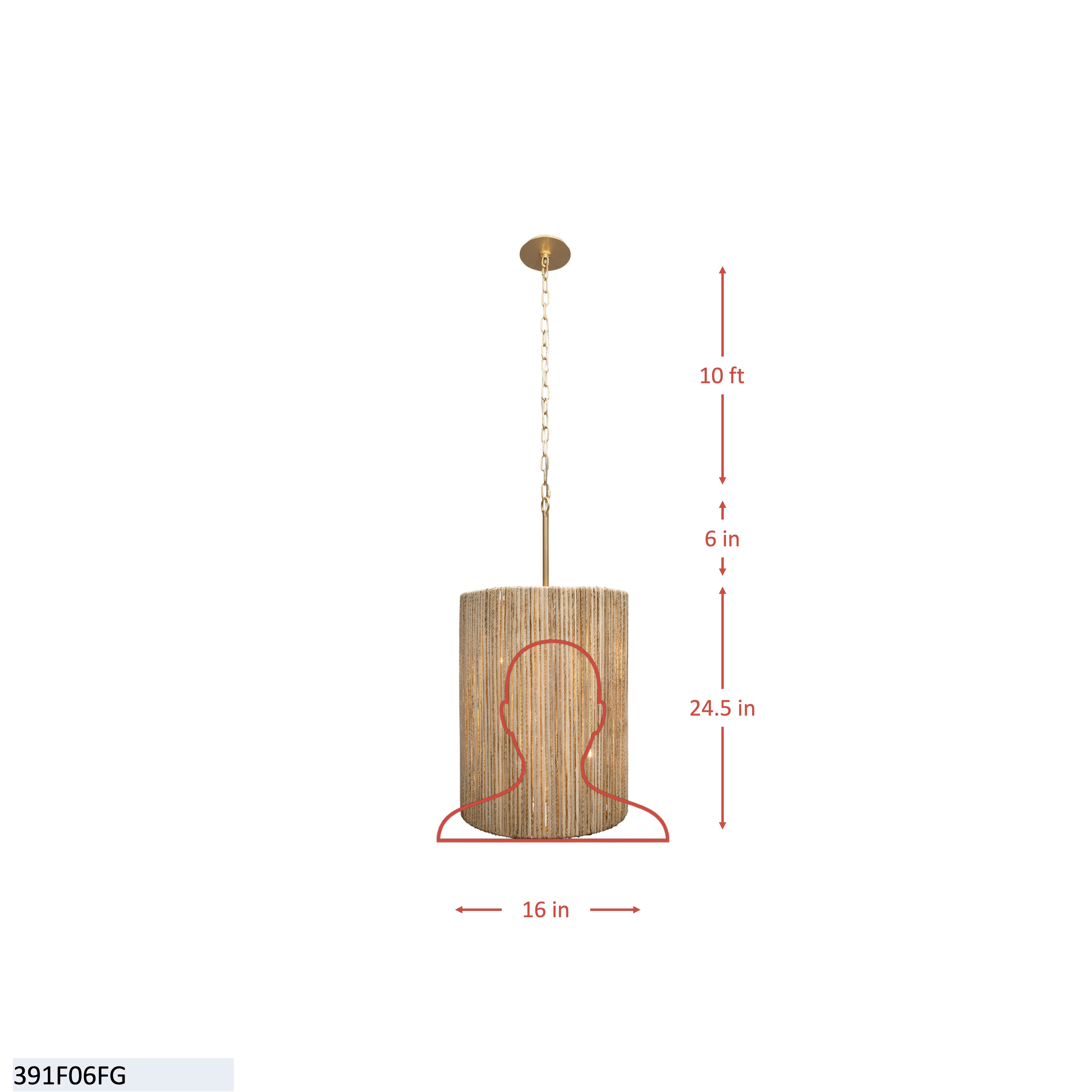 Jacob's Ladder 6 Light   Foyer - French Gold dimensions