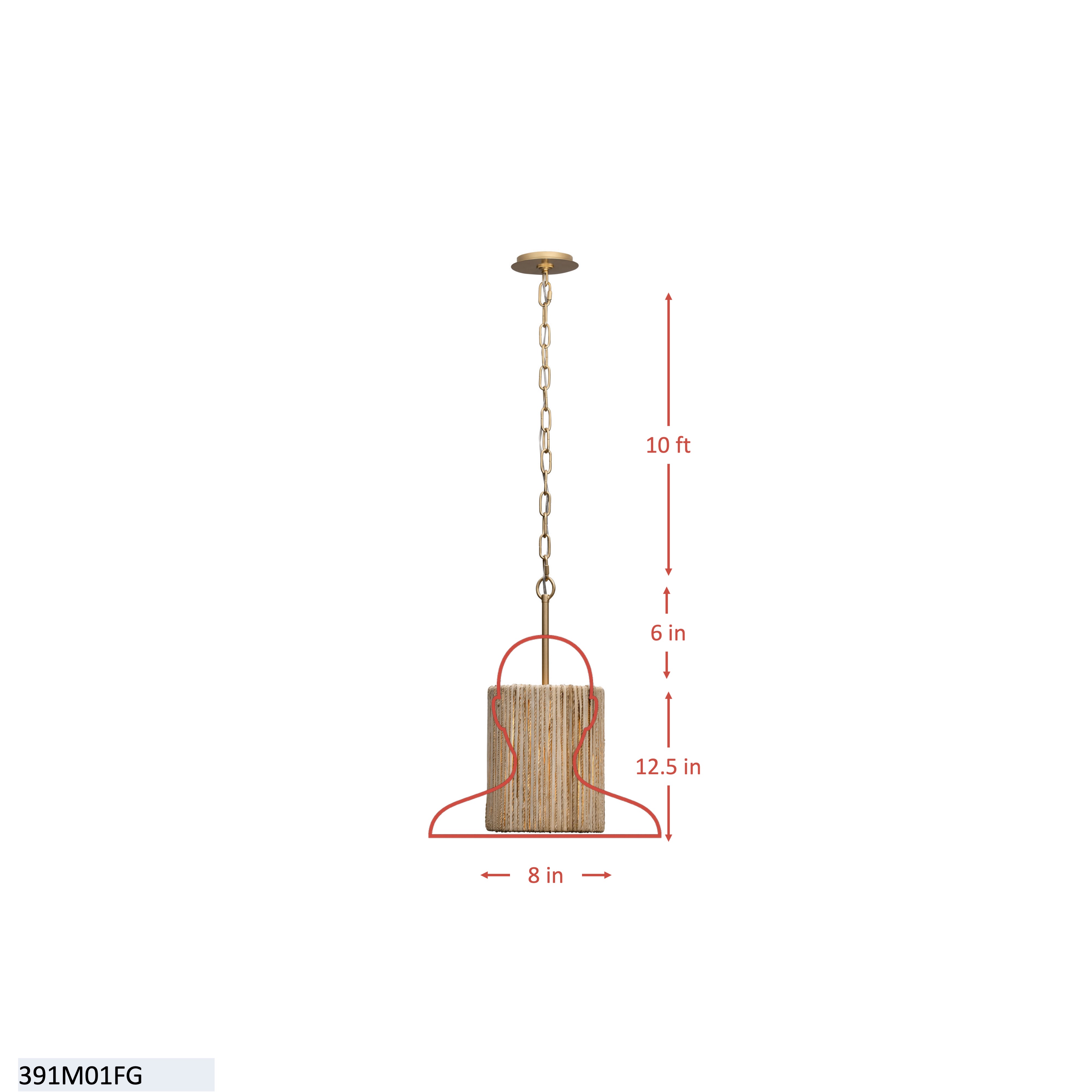 Jacob's Ladder 1 Light   Mini Pendant - French Gold dimensions