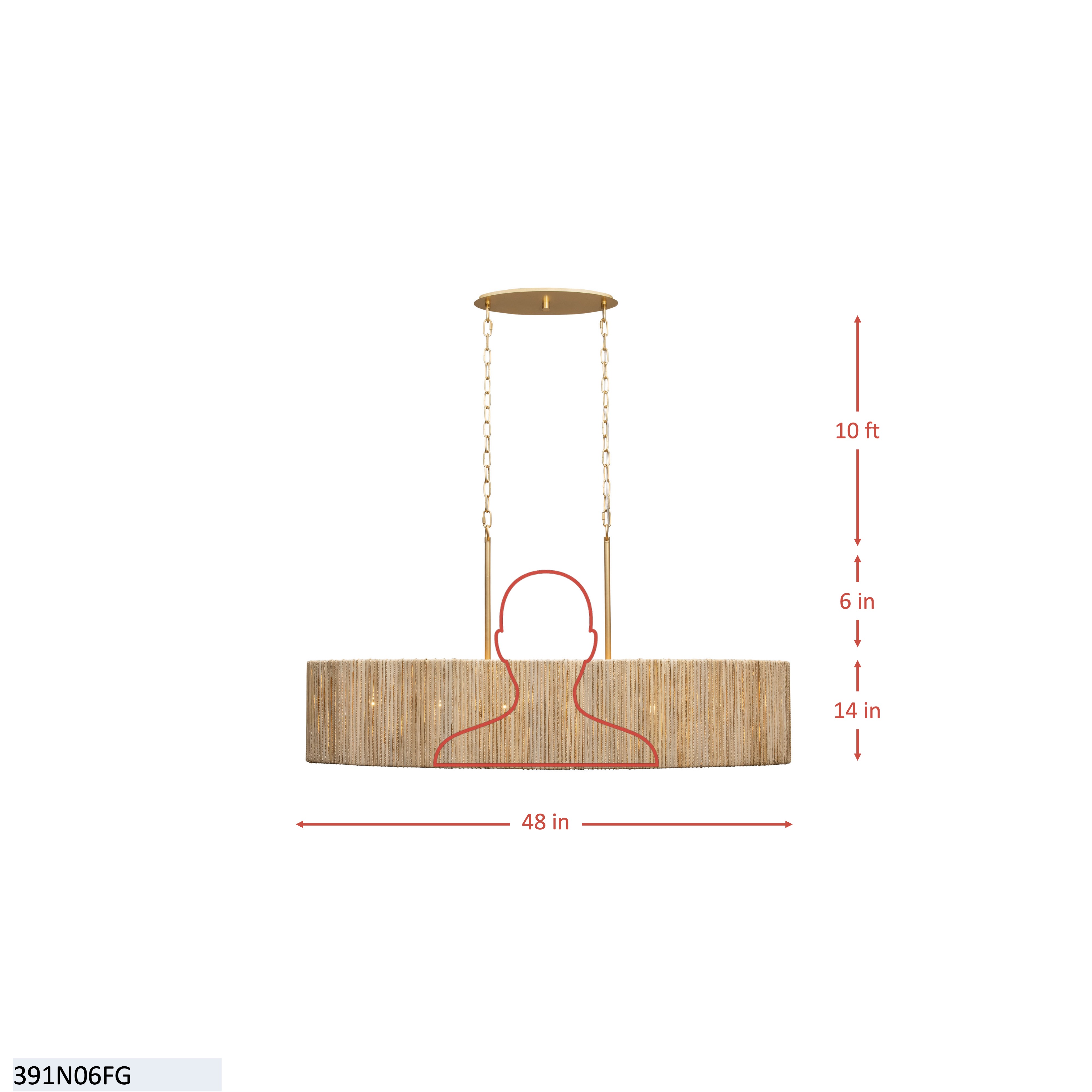 Jacob's Ladder 6 Light   Linear Pendant - French Gold dimensions