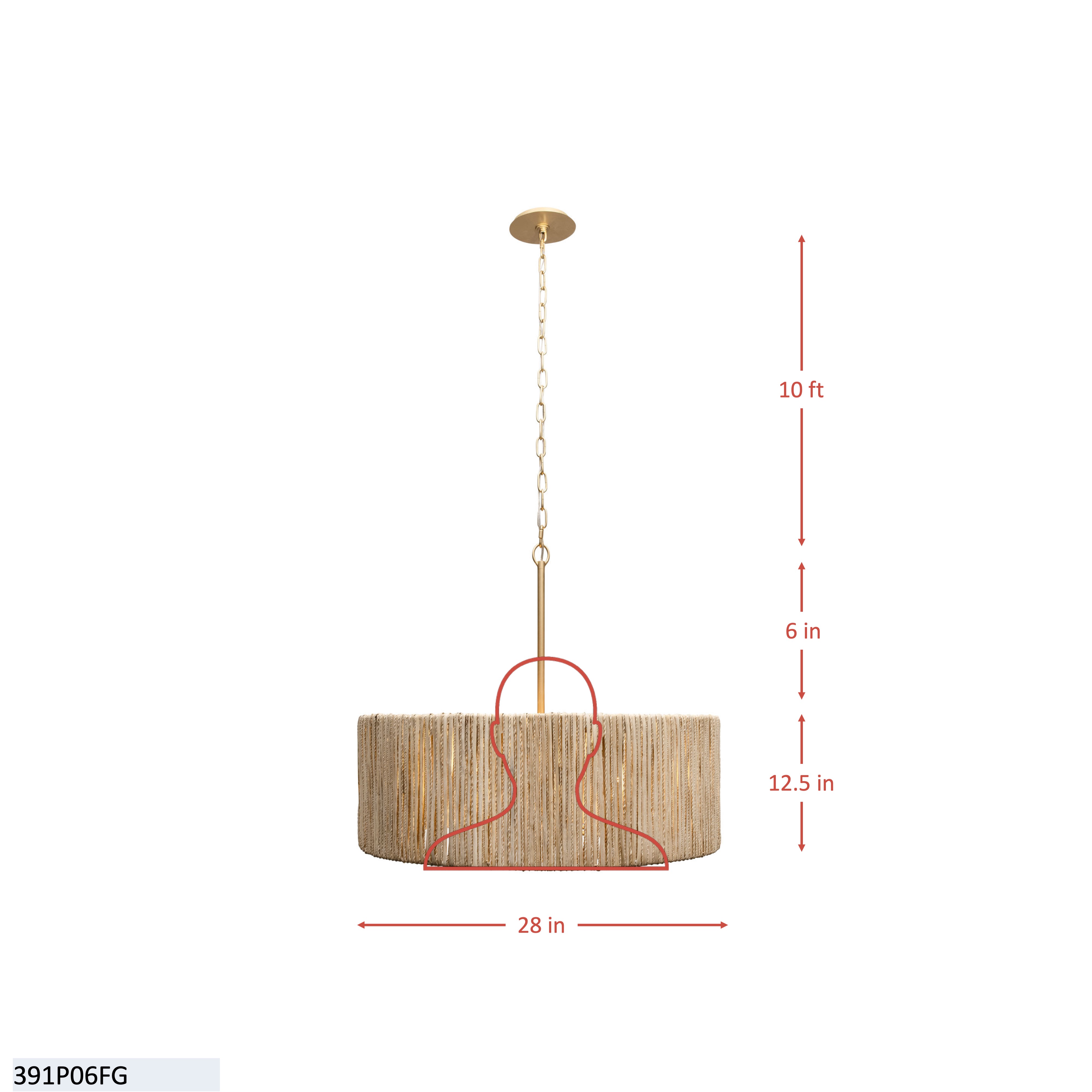 Jacob's Ladder 6 Light   Pendant - French Gold dimensions