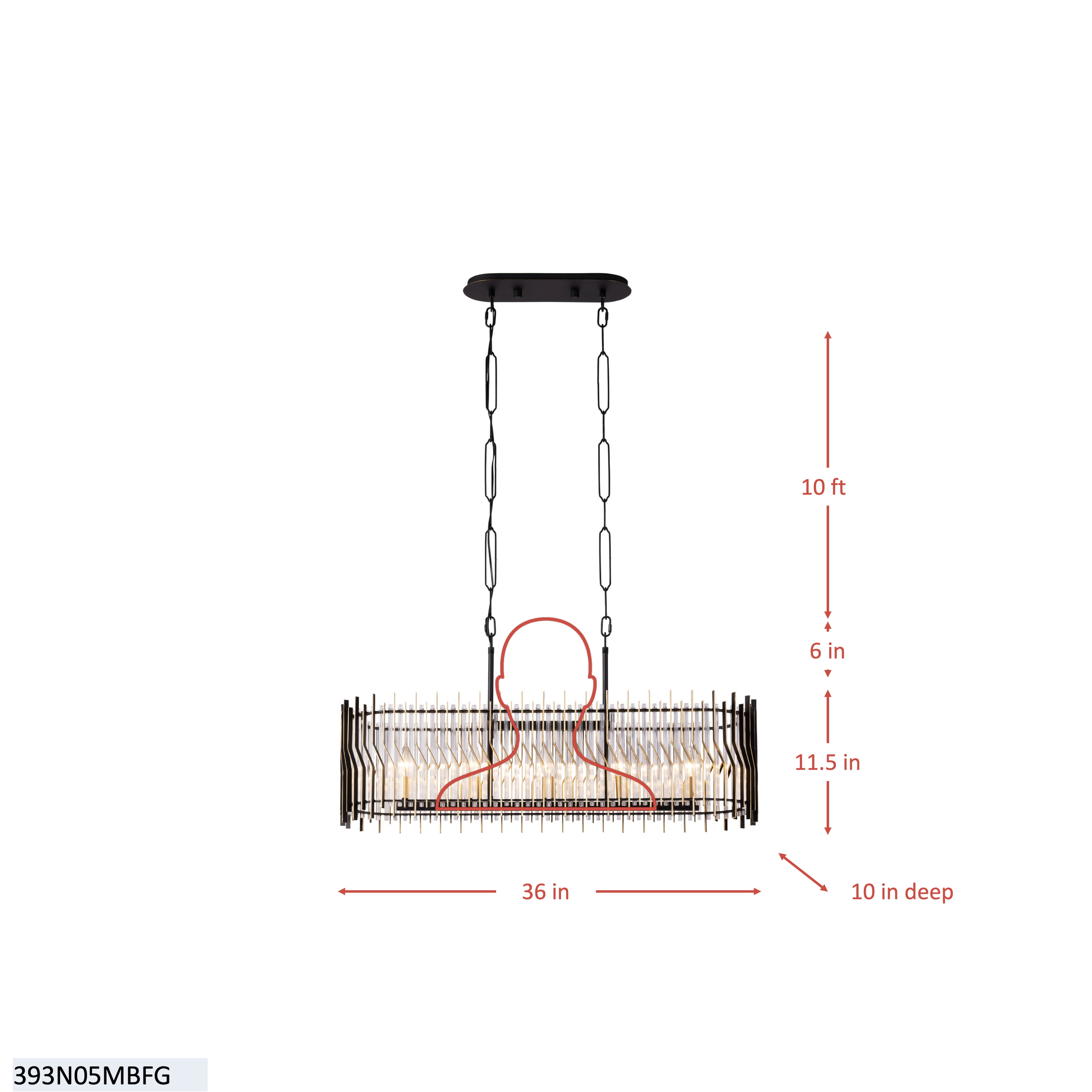 Park Row 5 Light   Linear Pendant - Matte Black/French Gold dimensions