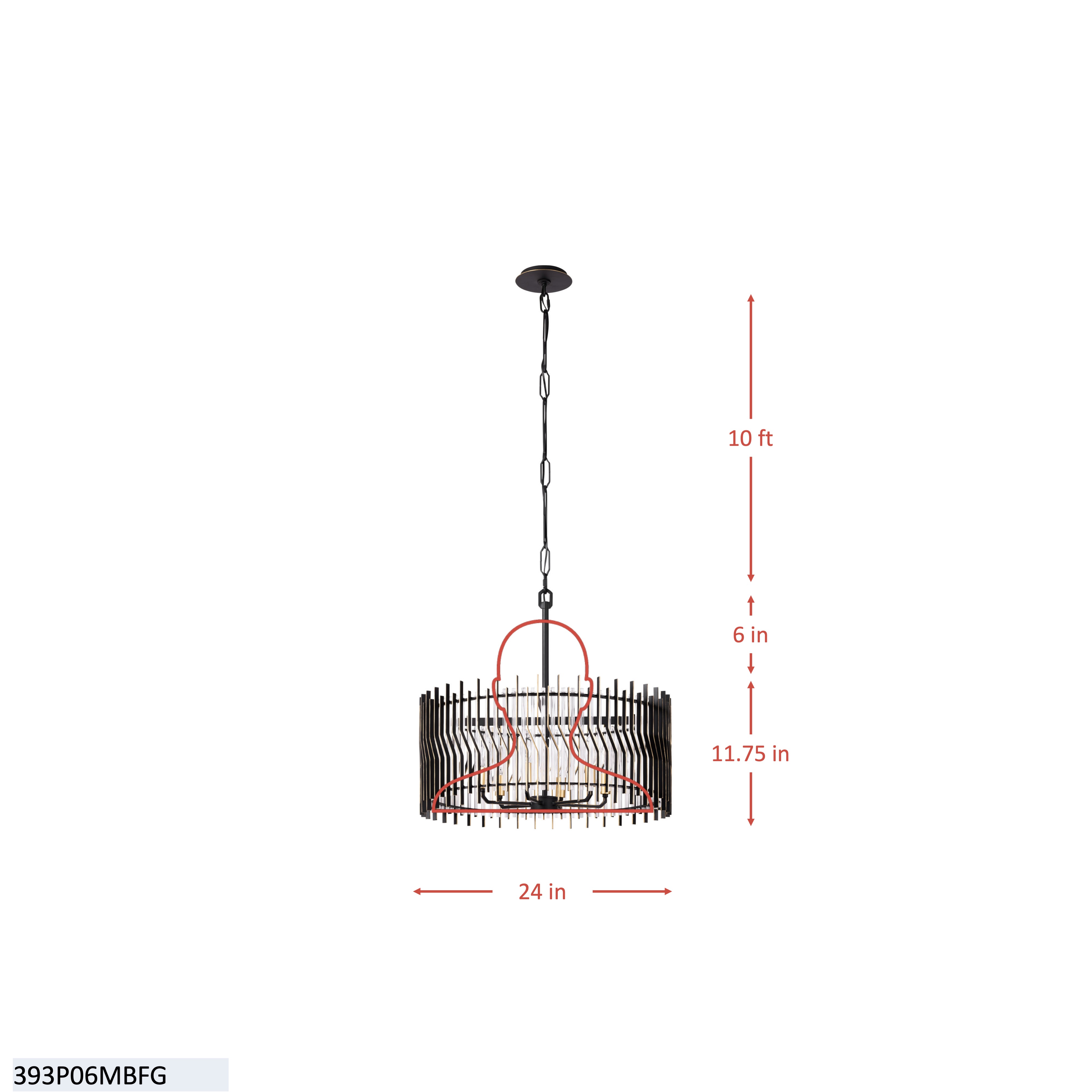 Park Row 6 Light   Pendant - Matte Black/French Gold dimensions
