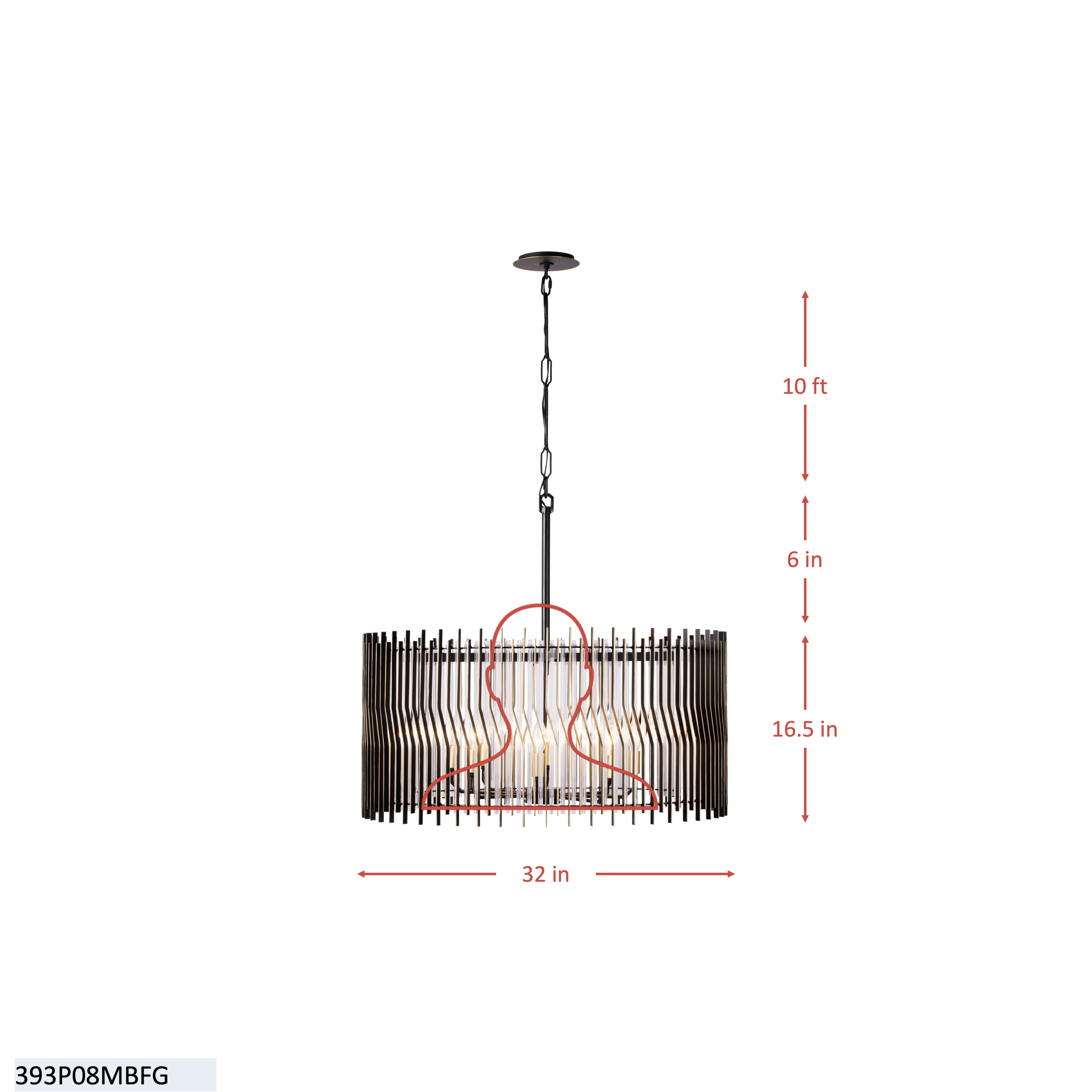 Park Row 8 Light   Pendant - Matte Black/French Gold dimensions