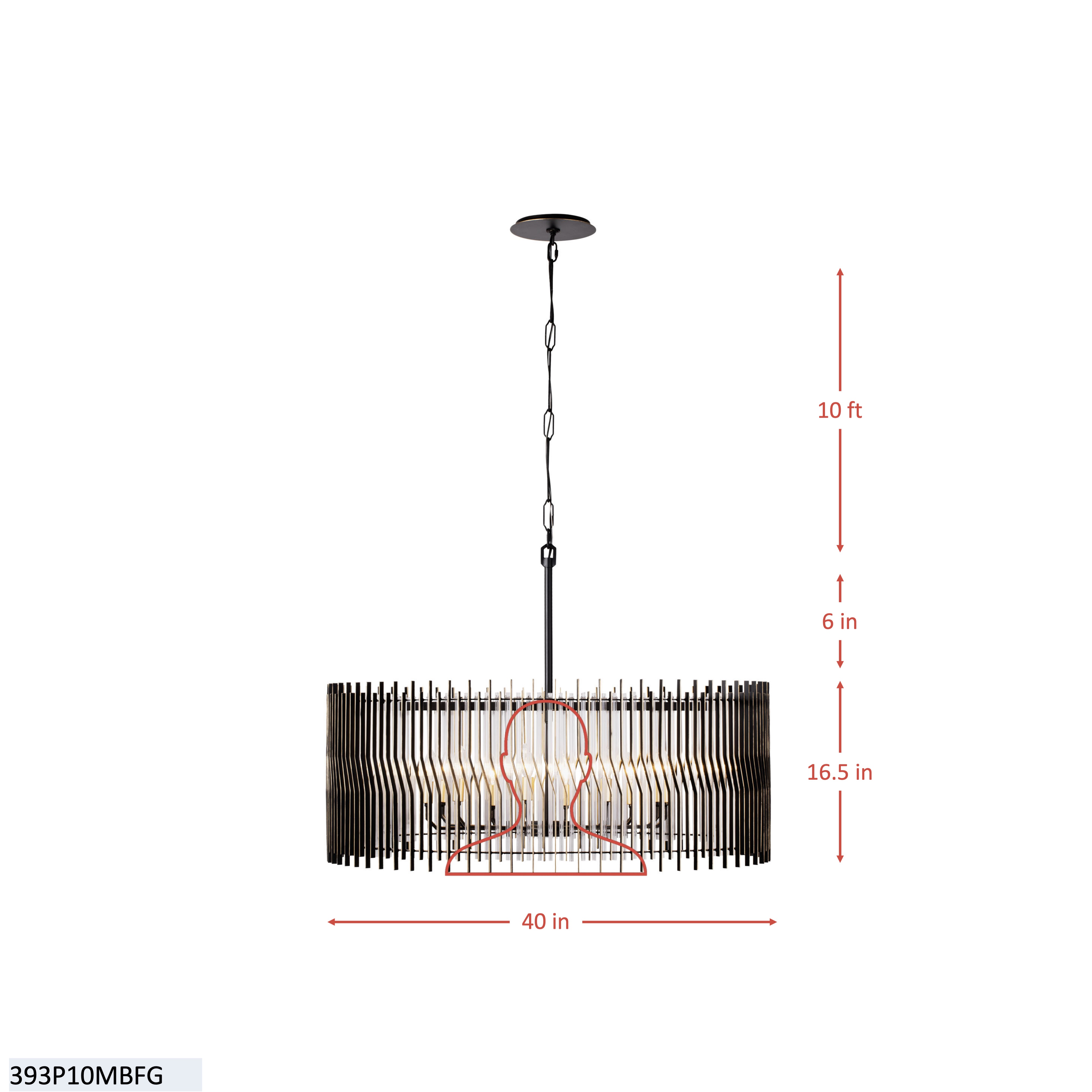 Park Row 10 Light   Pendant - Matte Black/French Gold dimensions