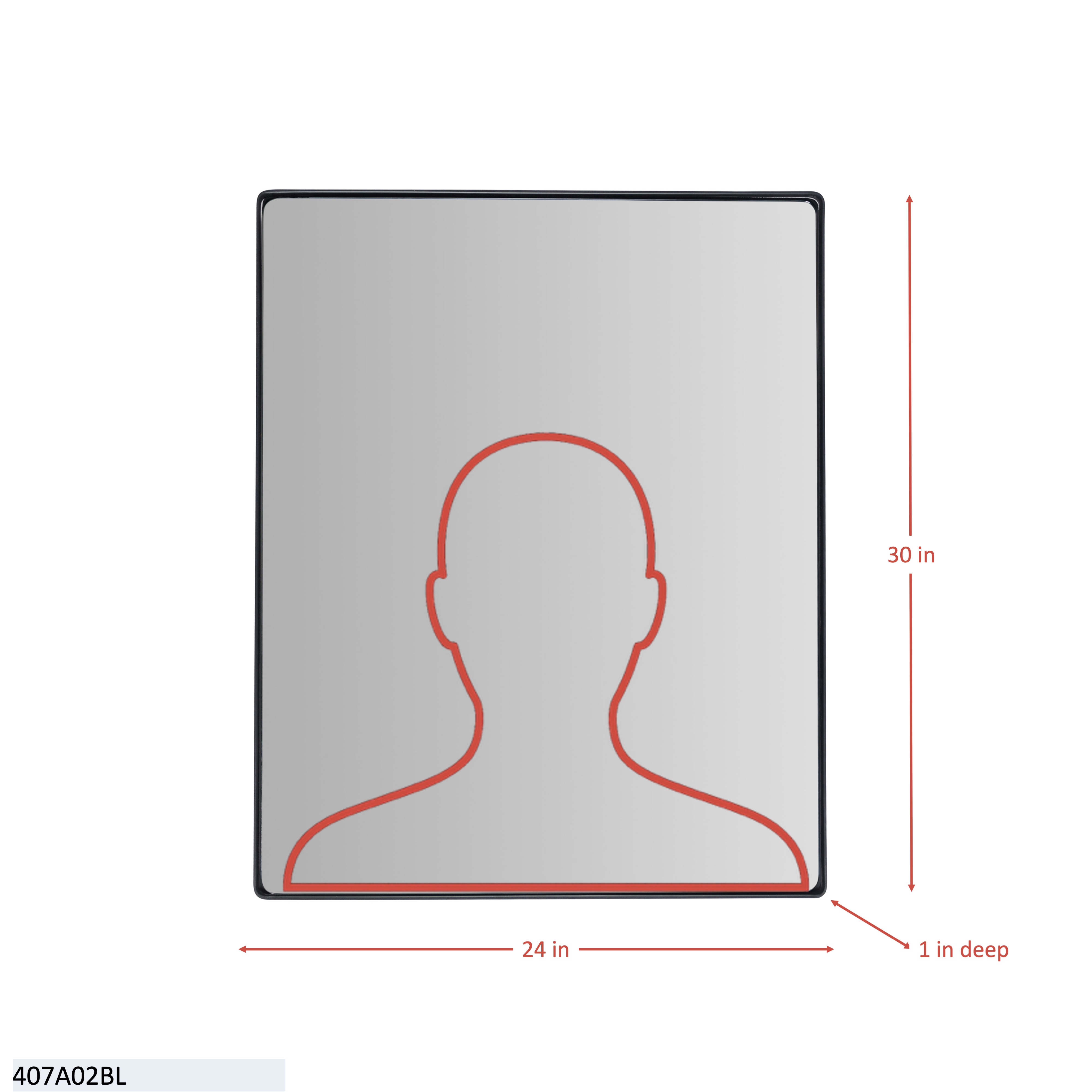 Kye 24x30 Rectangular Rounded Wall Mirror - Black dimensions