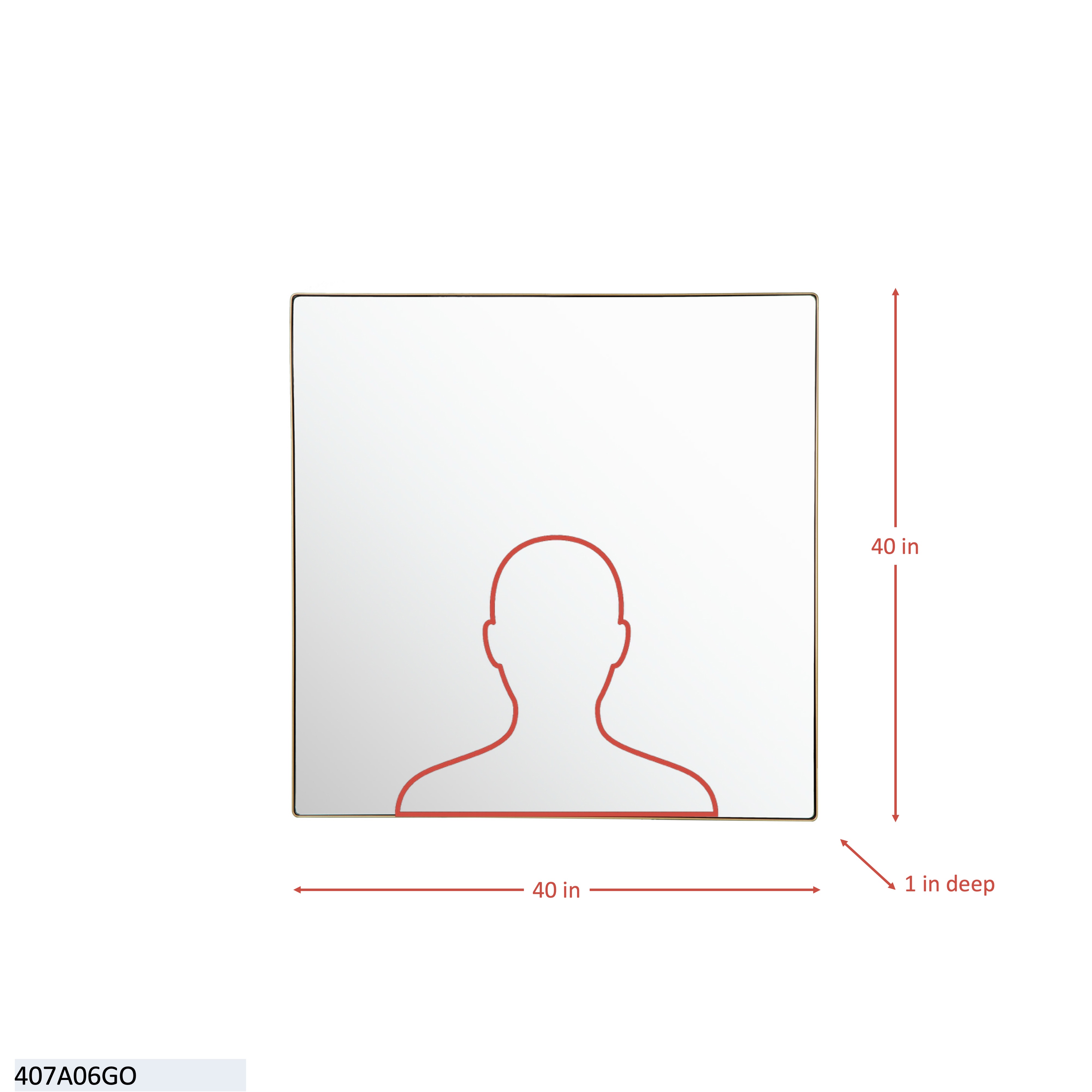 Kye 40x40 Rounded Square Wall Mirror - Gold dimensions