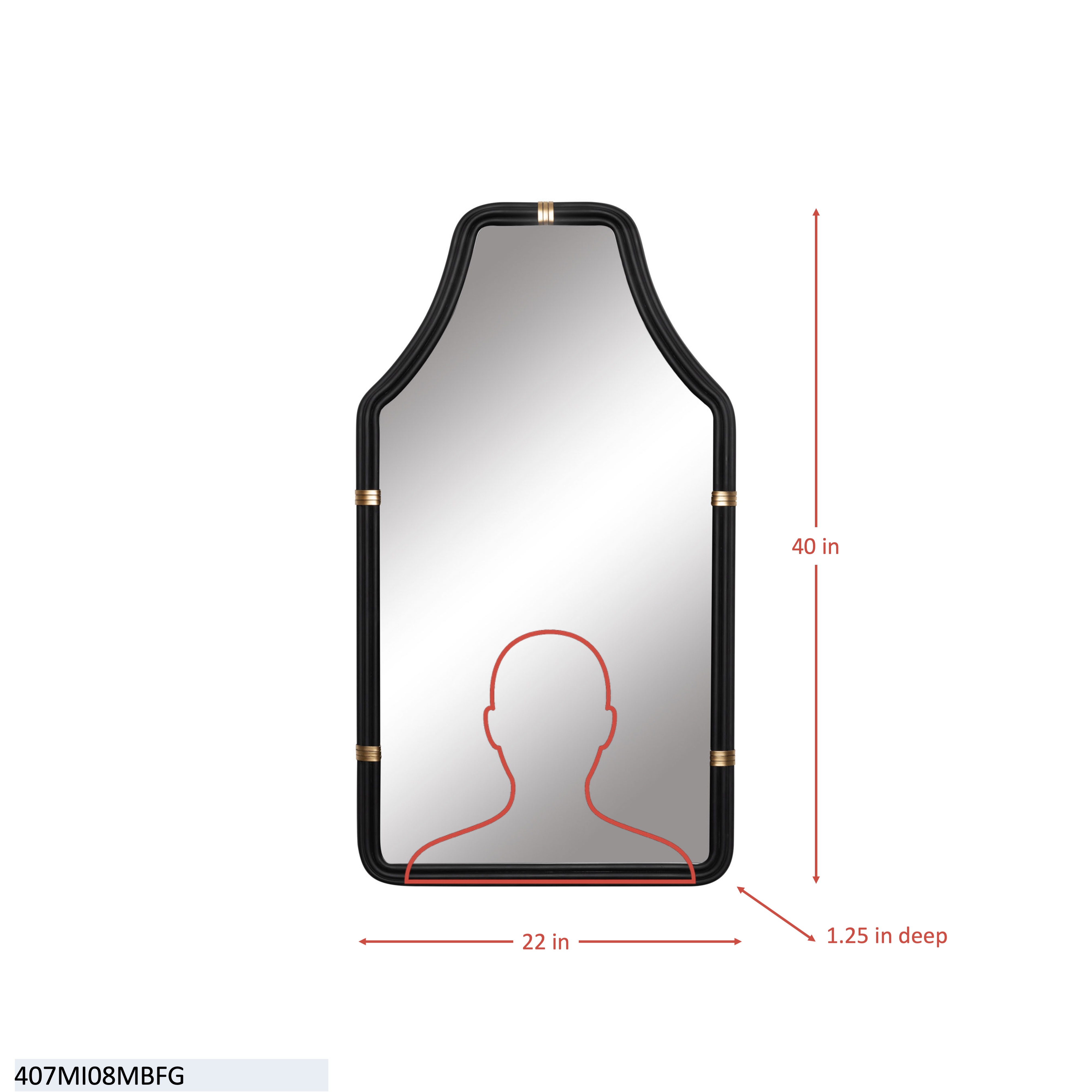 Federal Case 22x40   Wall Mirror - Matte Black/French Gold dimensions