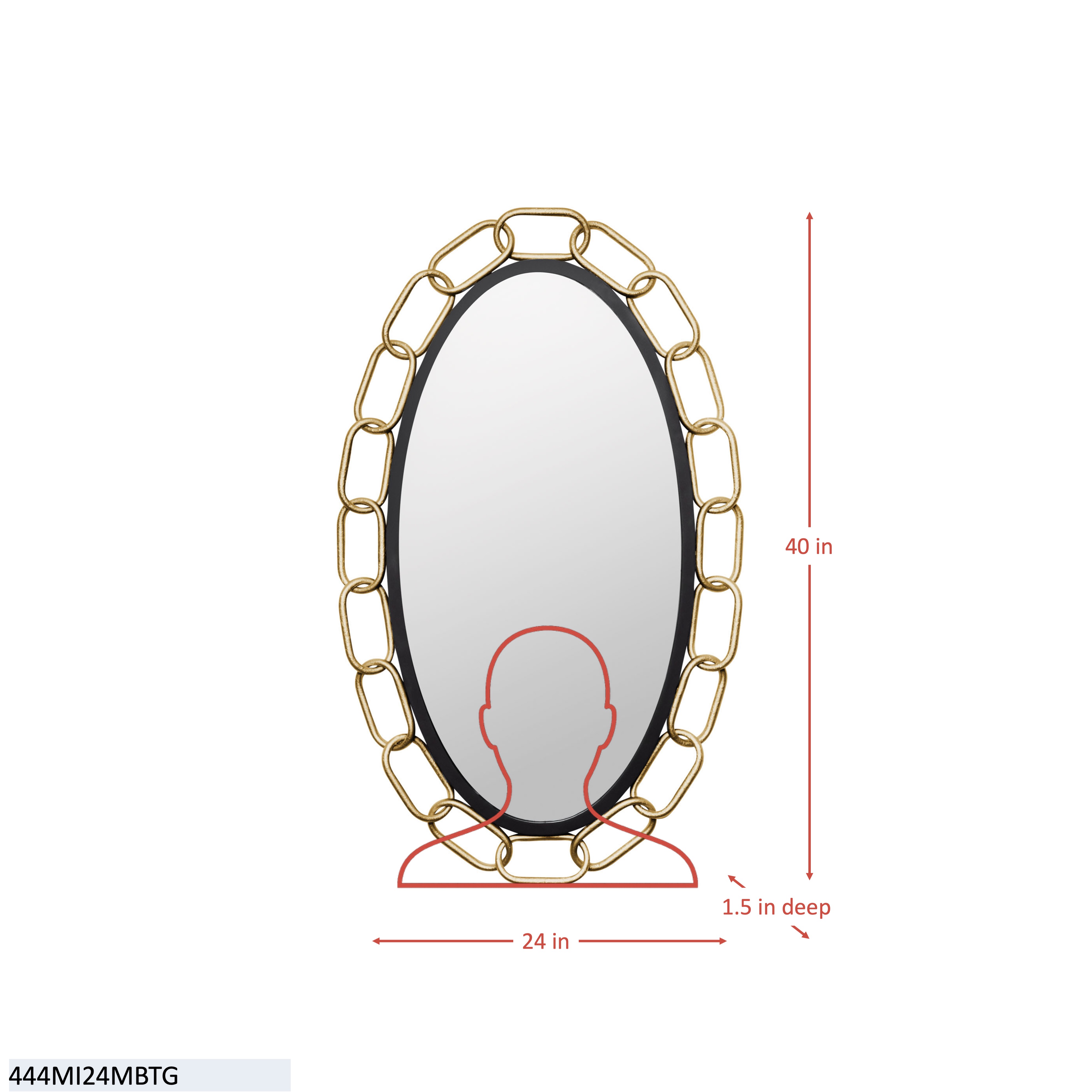 Chains of Love 24x40 Oval Wall Mirror - Matte Black/Textured Silver dimensions