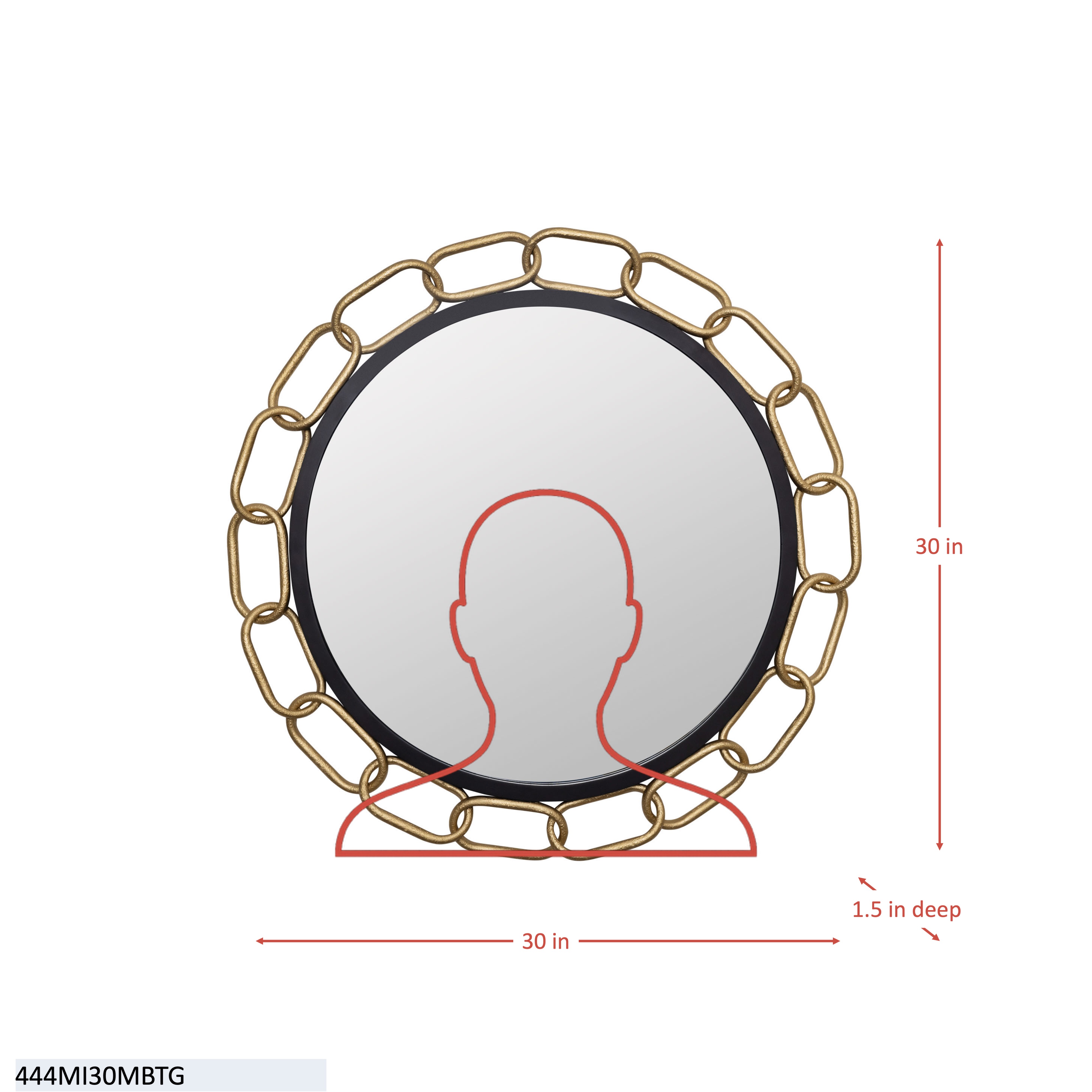 Chains of Love 30-in Round Wall Mirror - Matte Black/Textured Silver dimensions