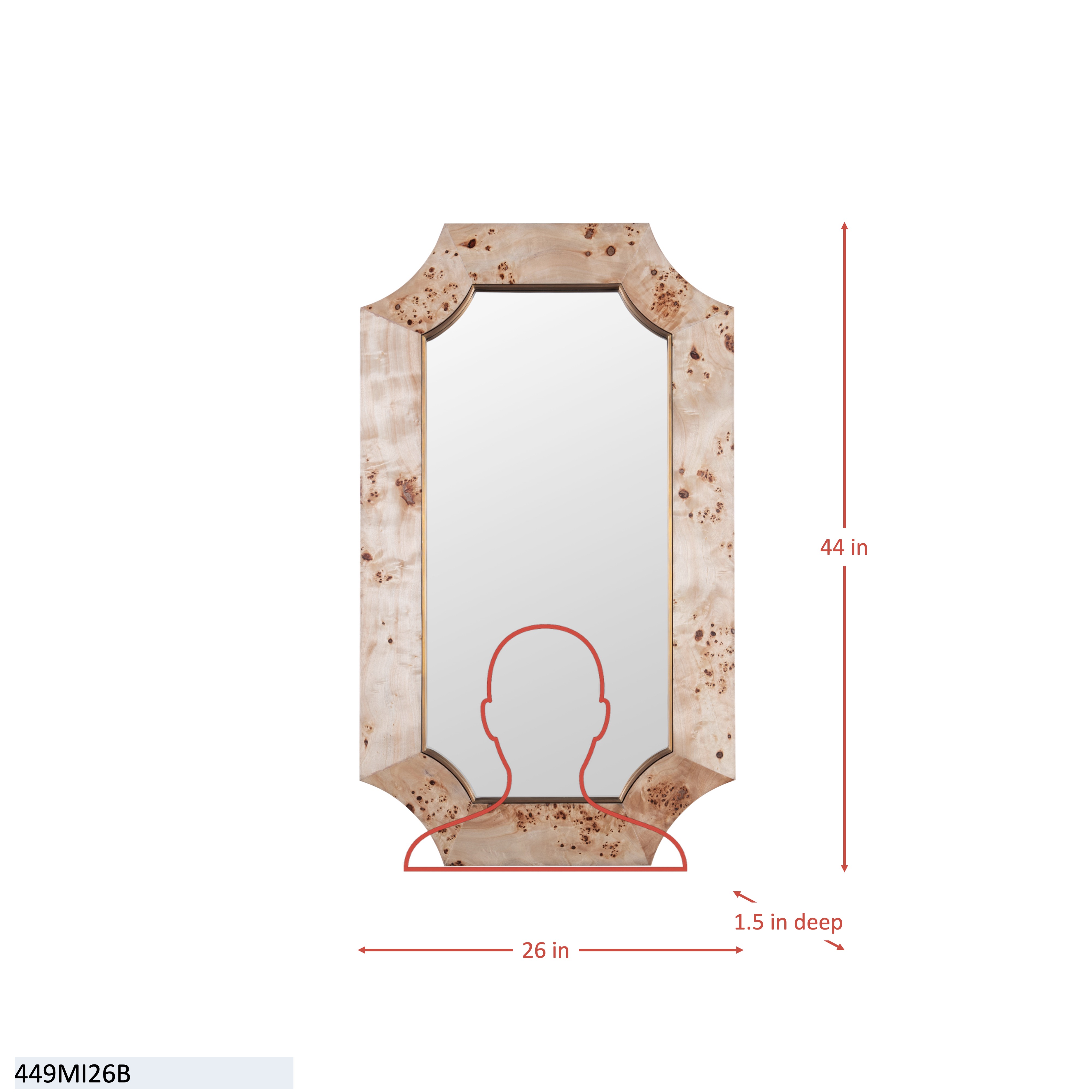 Farra 26x44 Wall Mirror - Poplar Burl/Weathered Brass dimensions