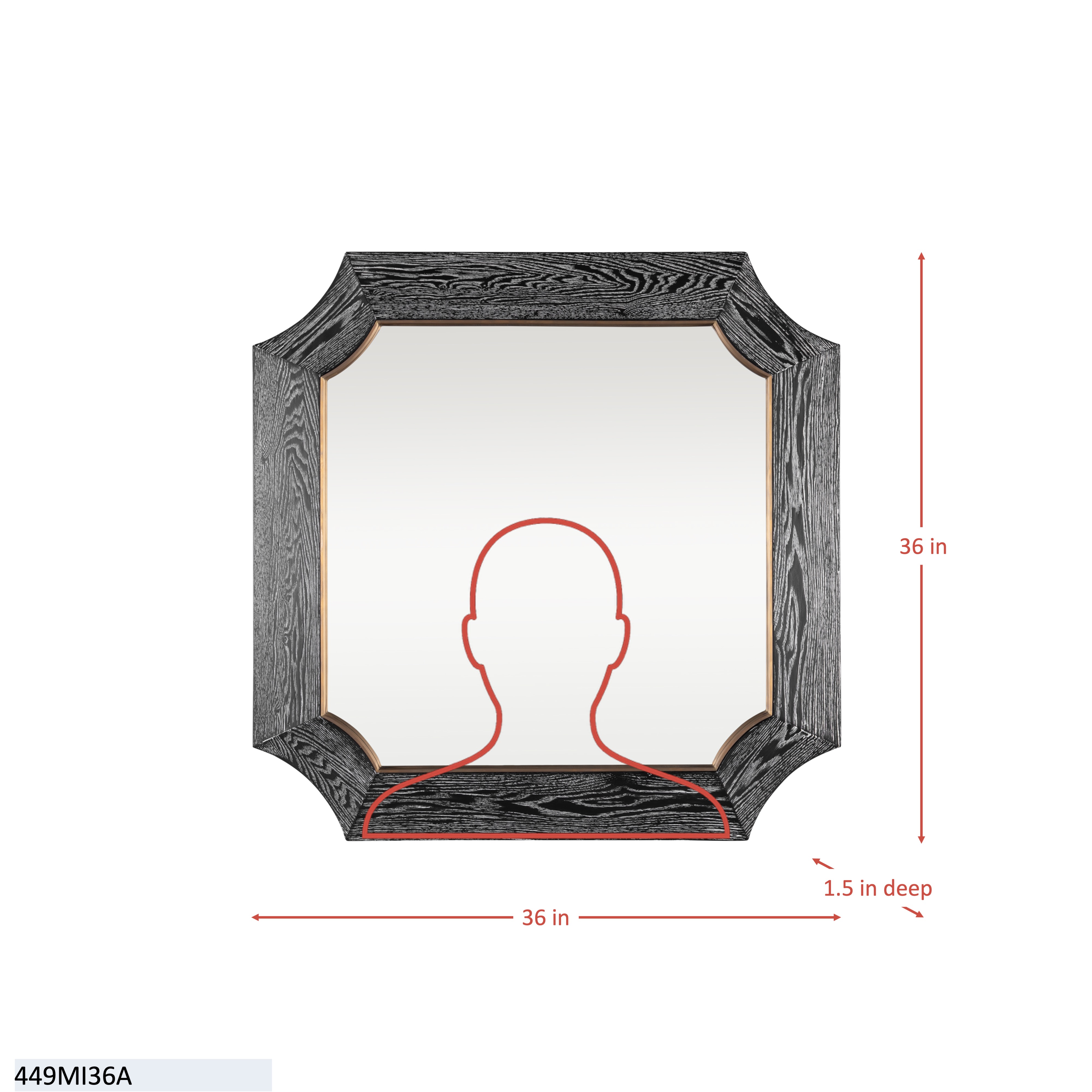 Farra 36x36 Wall Mirror - Cerused Black/Weathered Brass dimensions