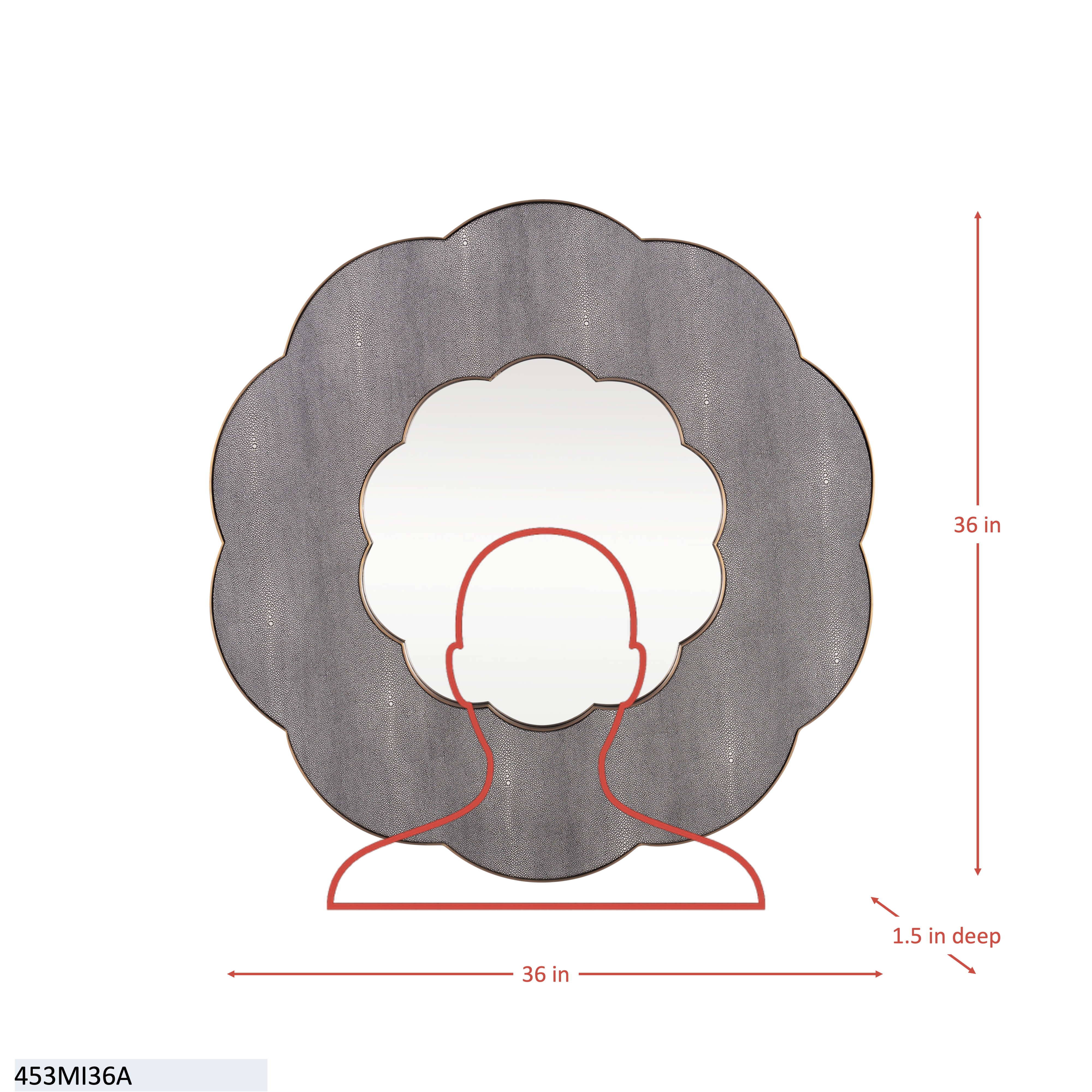 Scallop 36-in Wall Mirror - Gray Shagreen/Weathered Brass dimensions