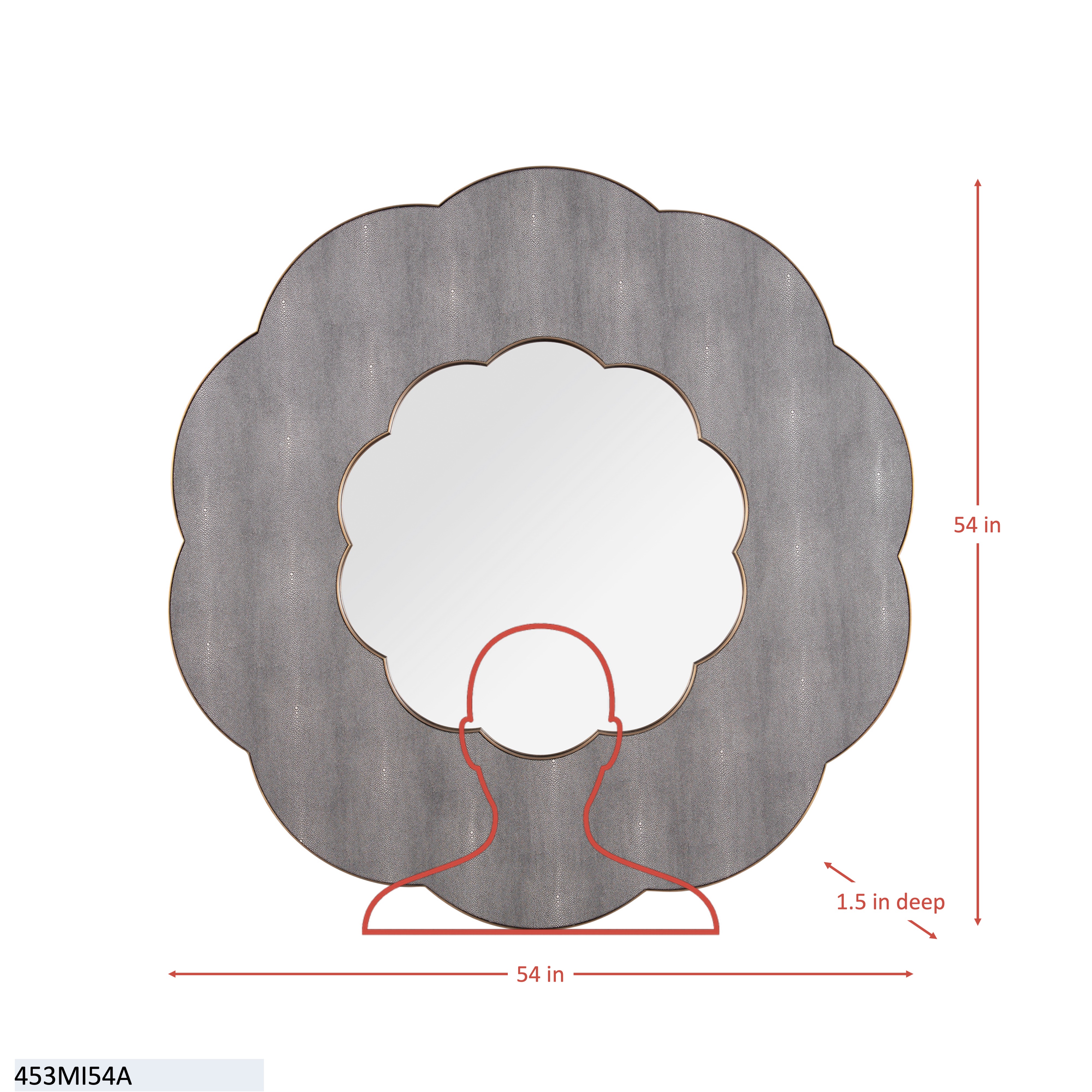 Scallop 54-in Wall Mirror - Gray Shagreen/Weathered Brass dimensions