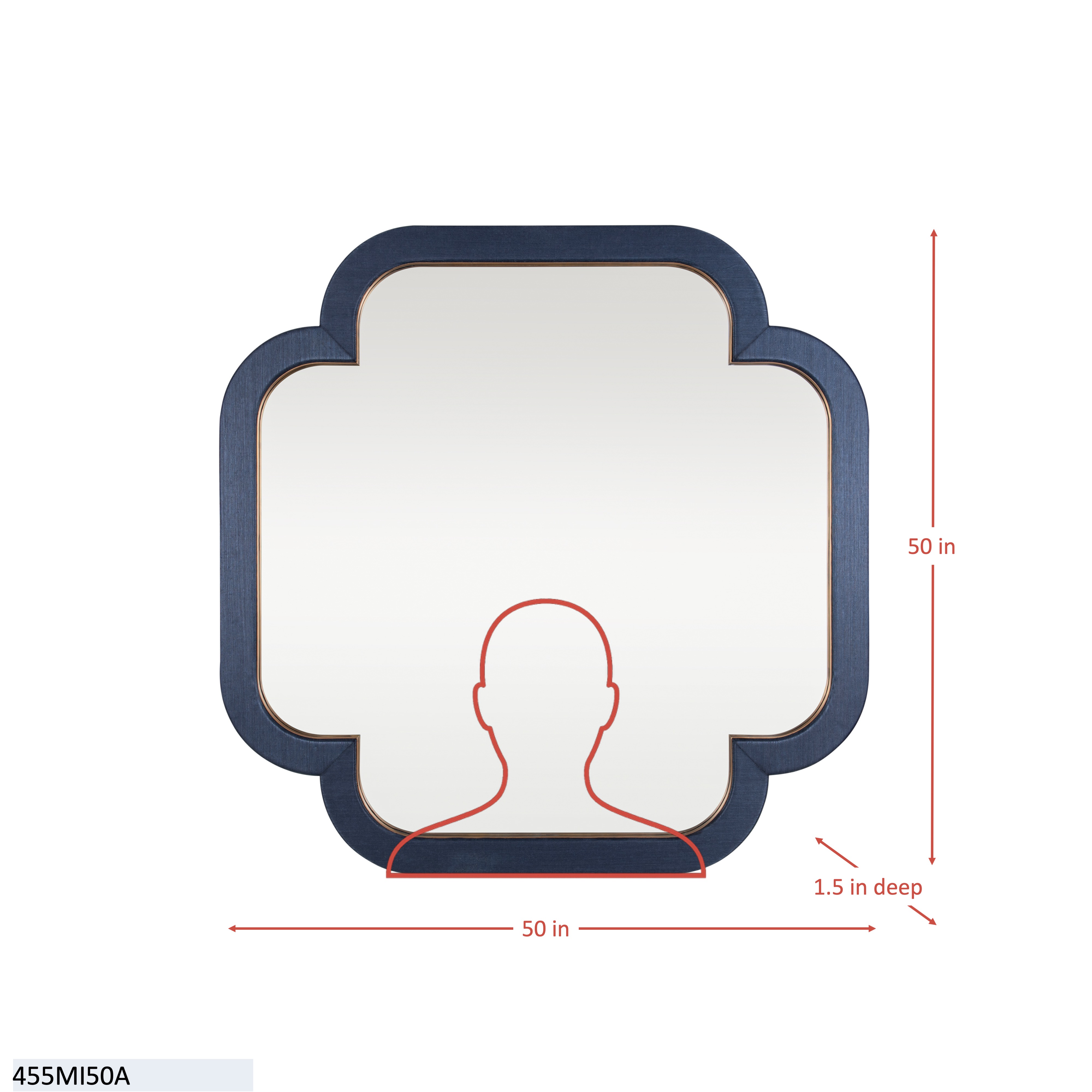 Swiss 50x50 Wall Mirror - Dark Blue Grasscloth/Weathered Brass dimensions
