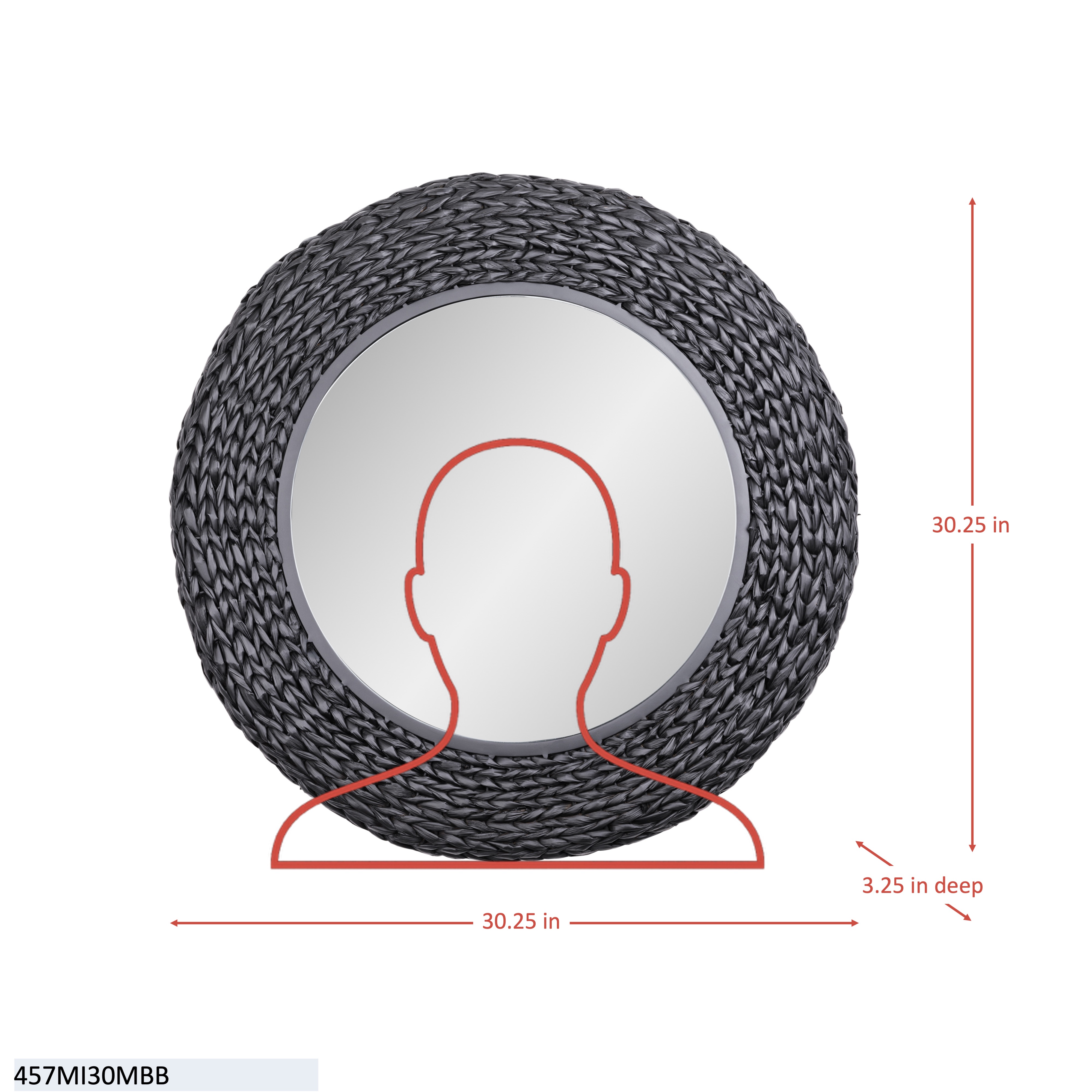 Athena 30-in Round Wall Mirror - French Gold/Natural Seagrass dimensions