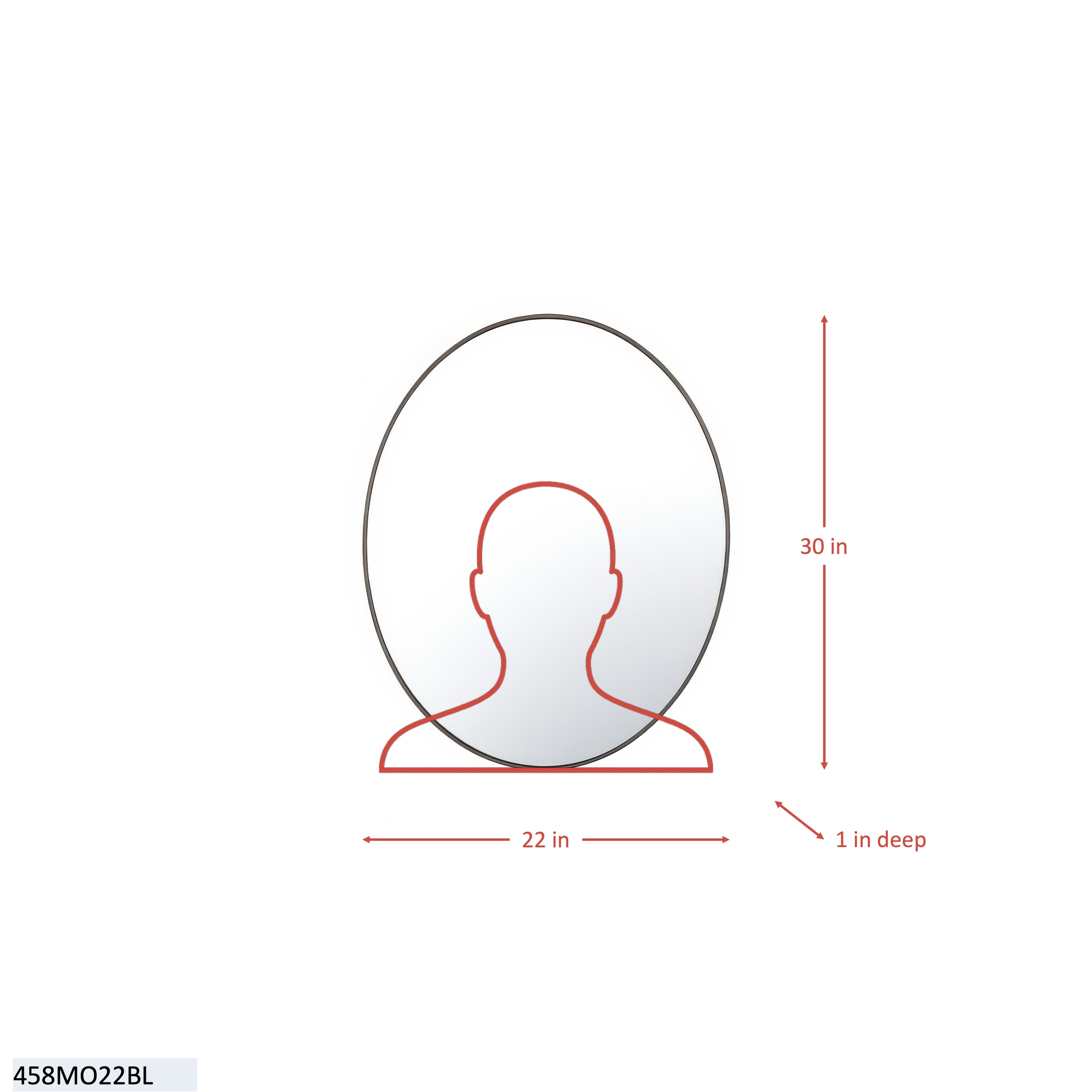 Tablet 22 x 30 Oval Mirror - Black dimensions
