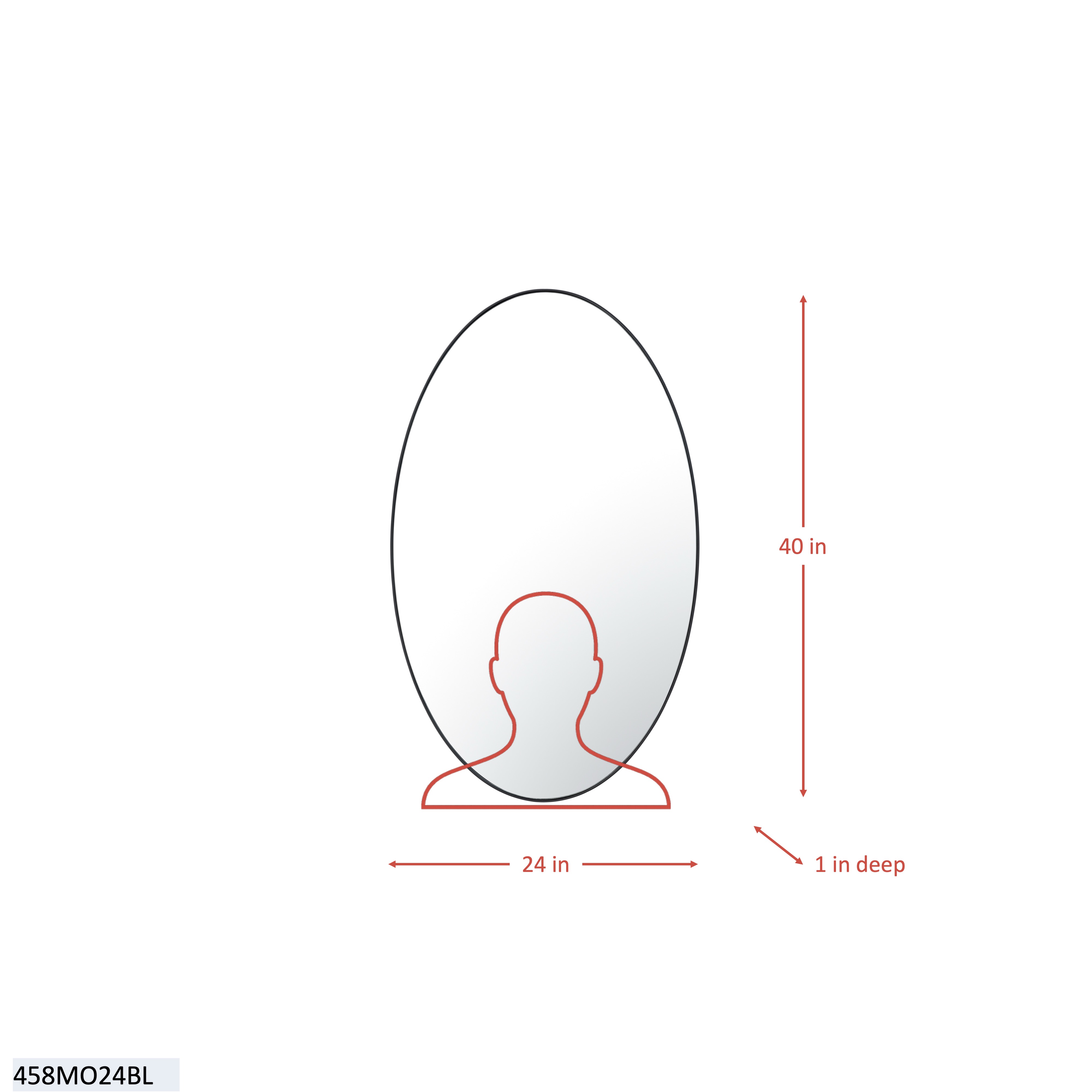 Tablet 24 x 40 Oval Mirror - Black dimensions
