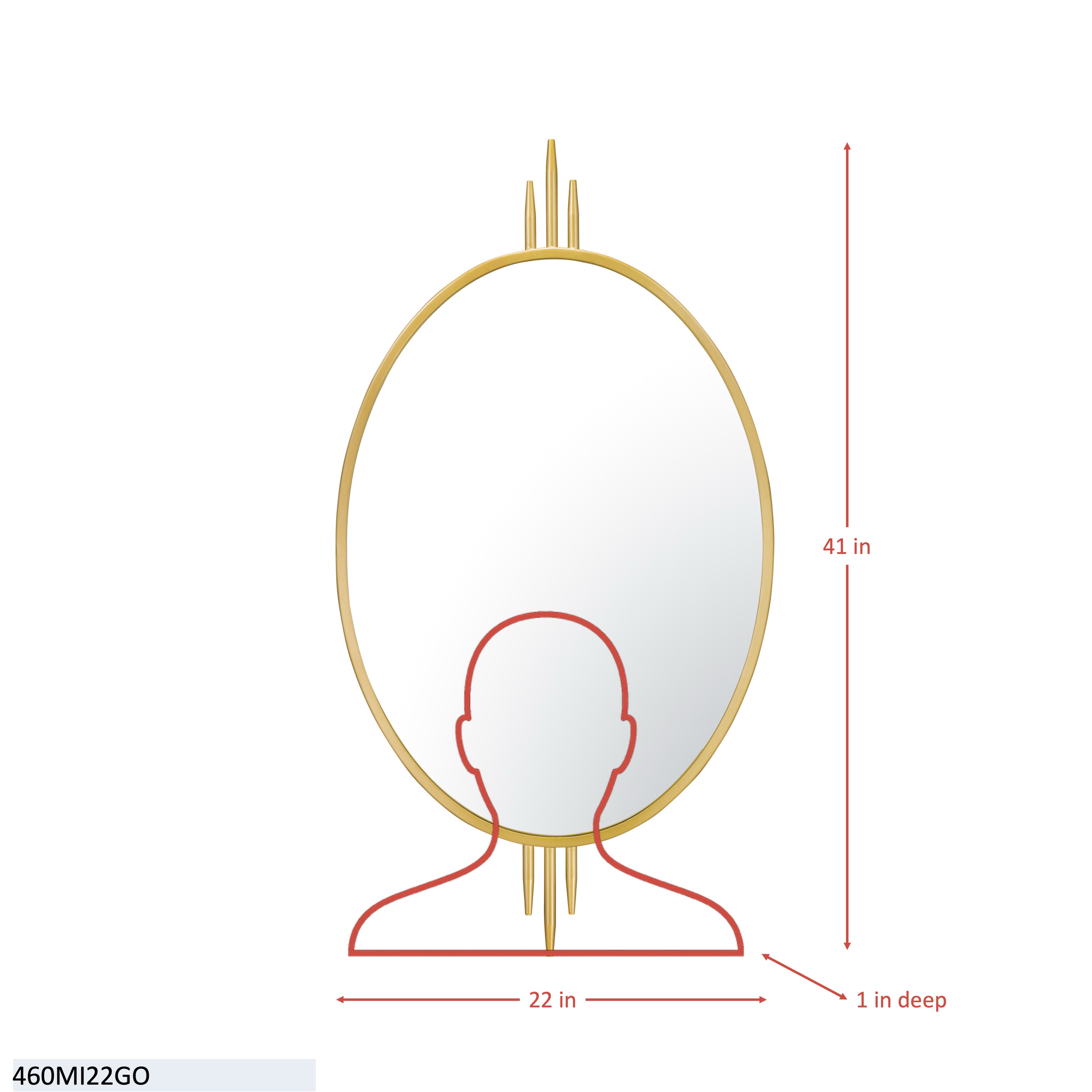 Propaganda 22x41 Oval Wall Mirror - Gold dimensions