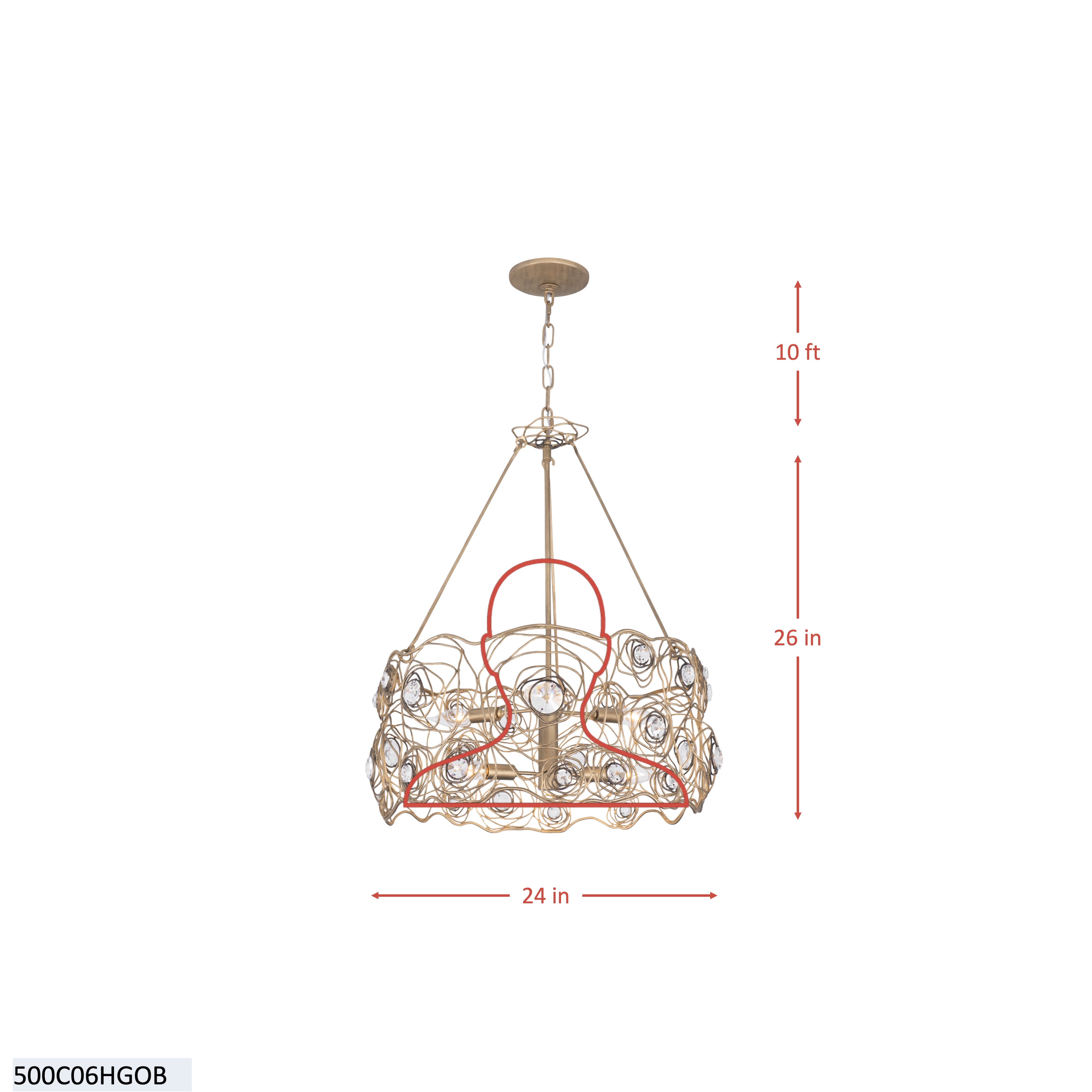 Ethereal Rose 6 Light Chandelier - Havana Gold Ombre dimensions