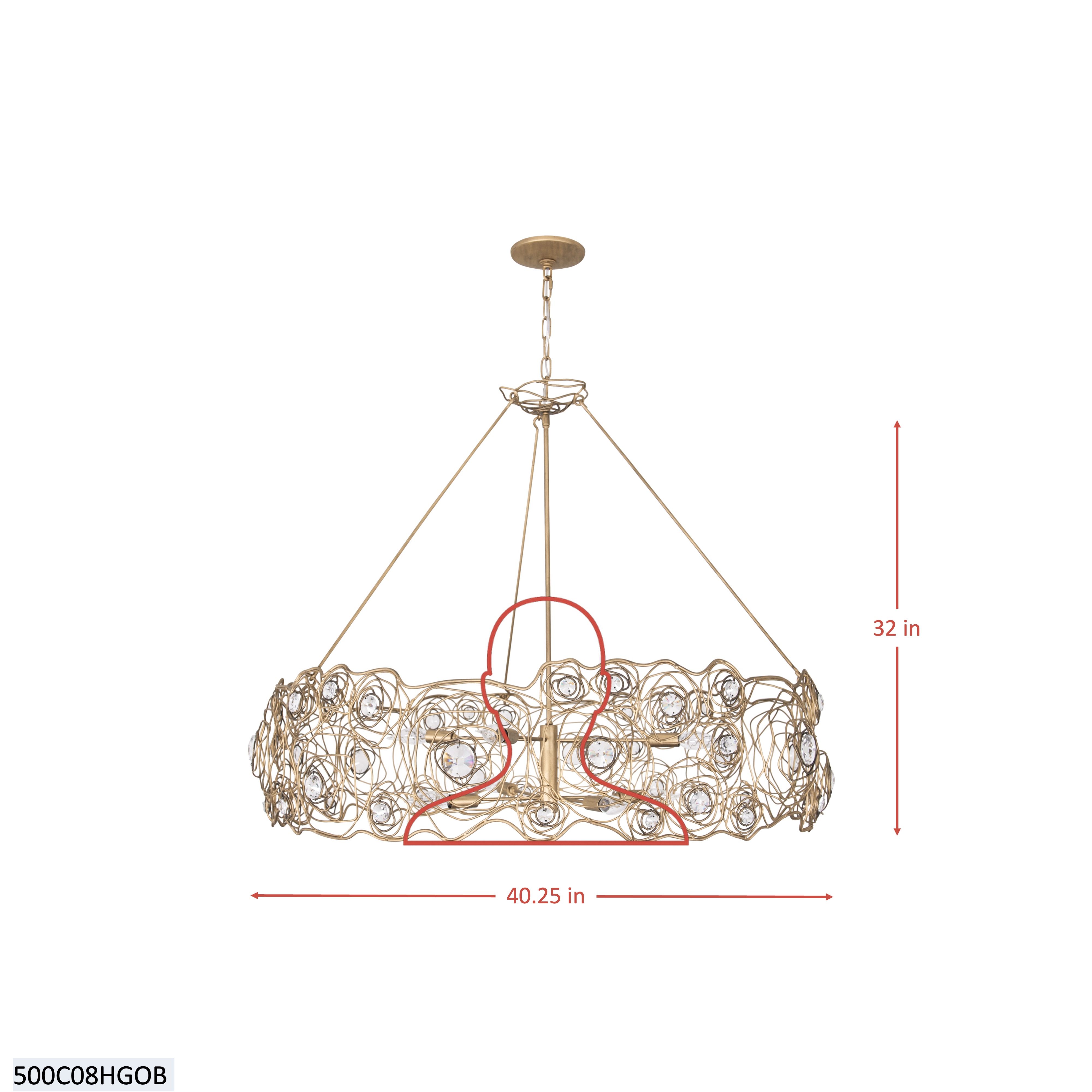 Ethereal Rose 8 Light Chandelier - Havana Gold Ombre dimensions
