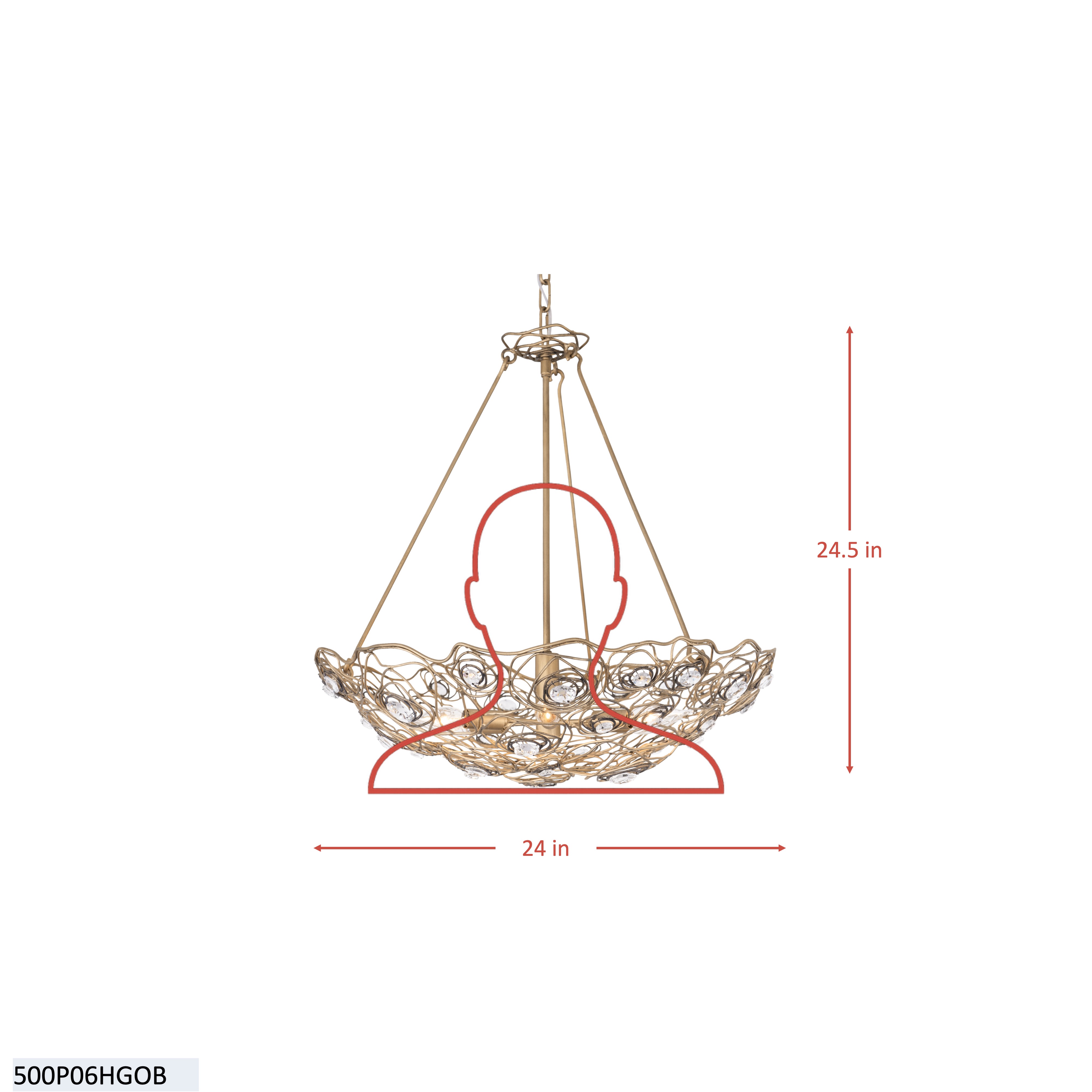 Ethereal Rose 6 Light Inverted Pendant - Havana Gold Ombre dimensions