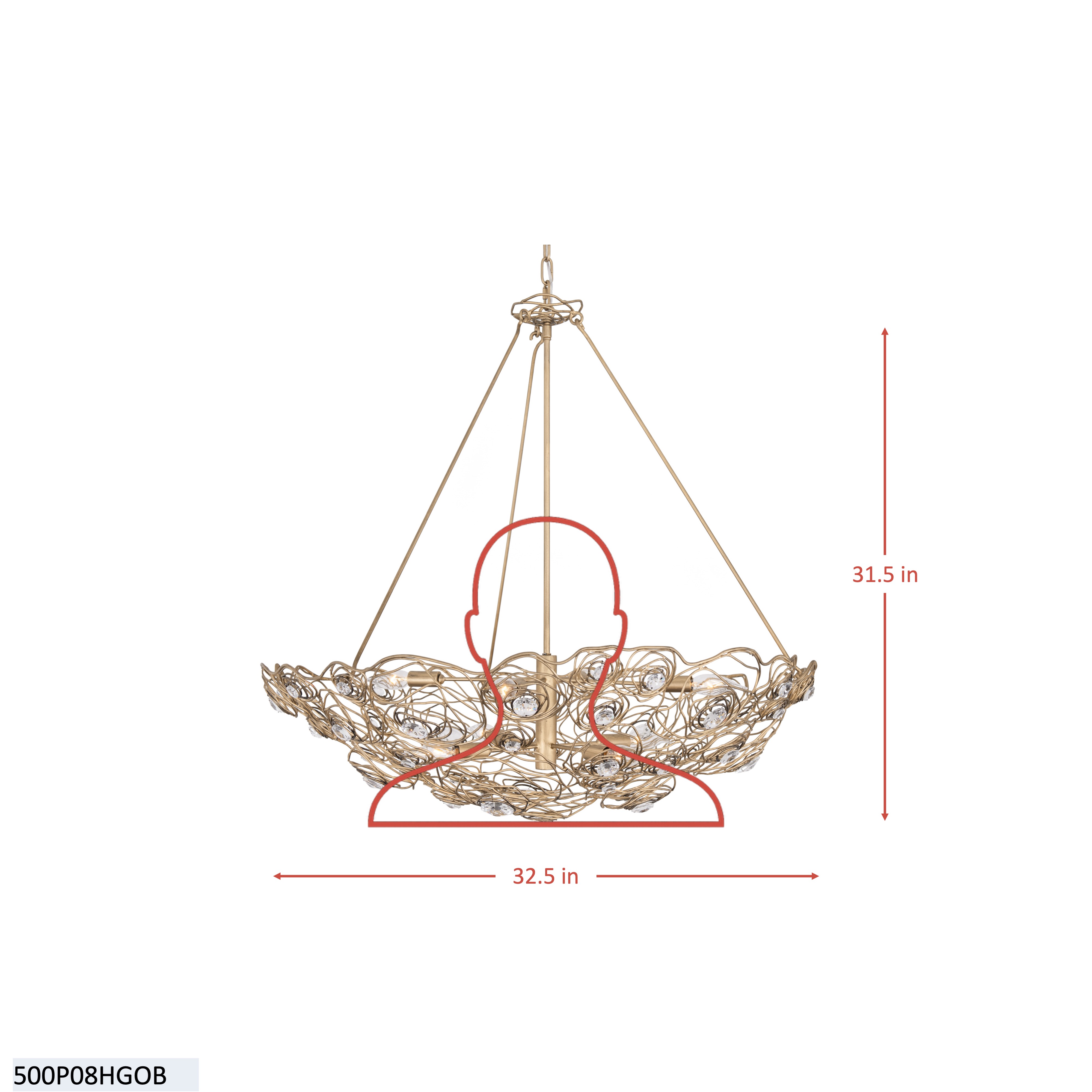 Ethereal Rose 8 Light Inverted Pendant - Havana Gold Ombre dimensions