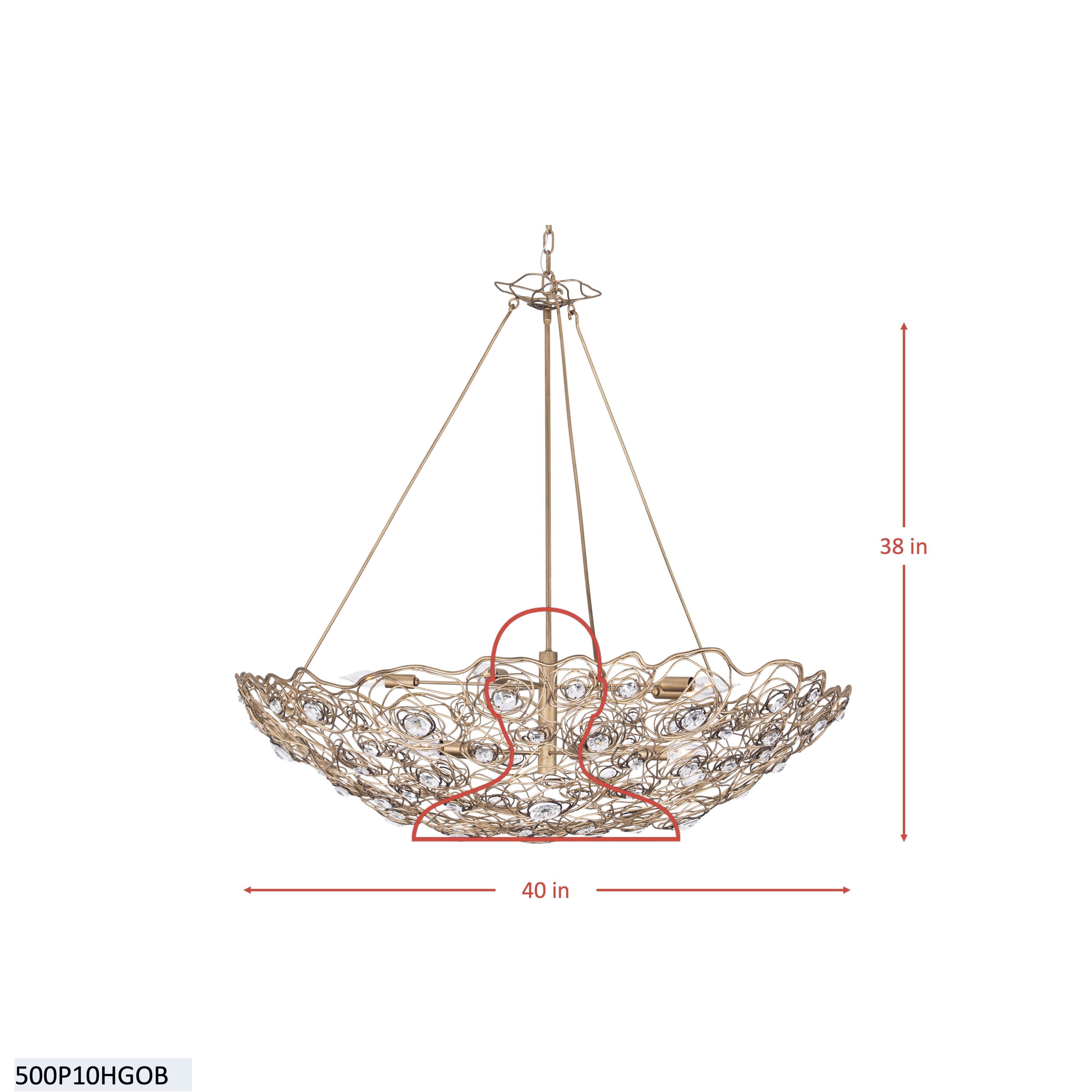 Ethereal Rose 10 Light Inverted Pendant - Havana Gold Ombre dimensions