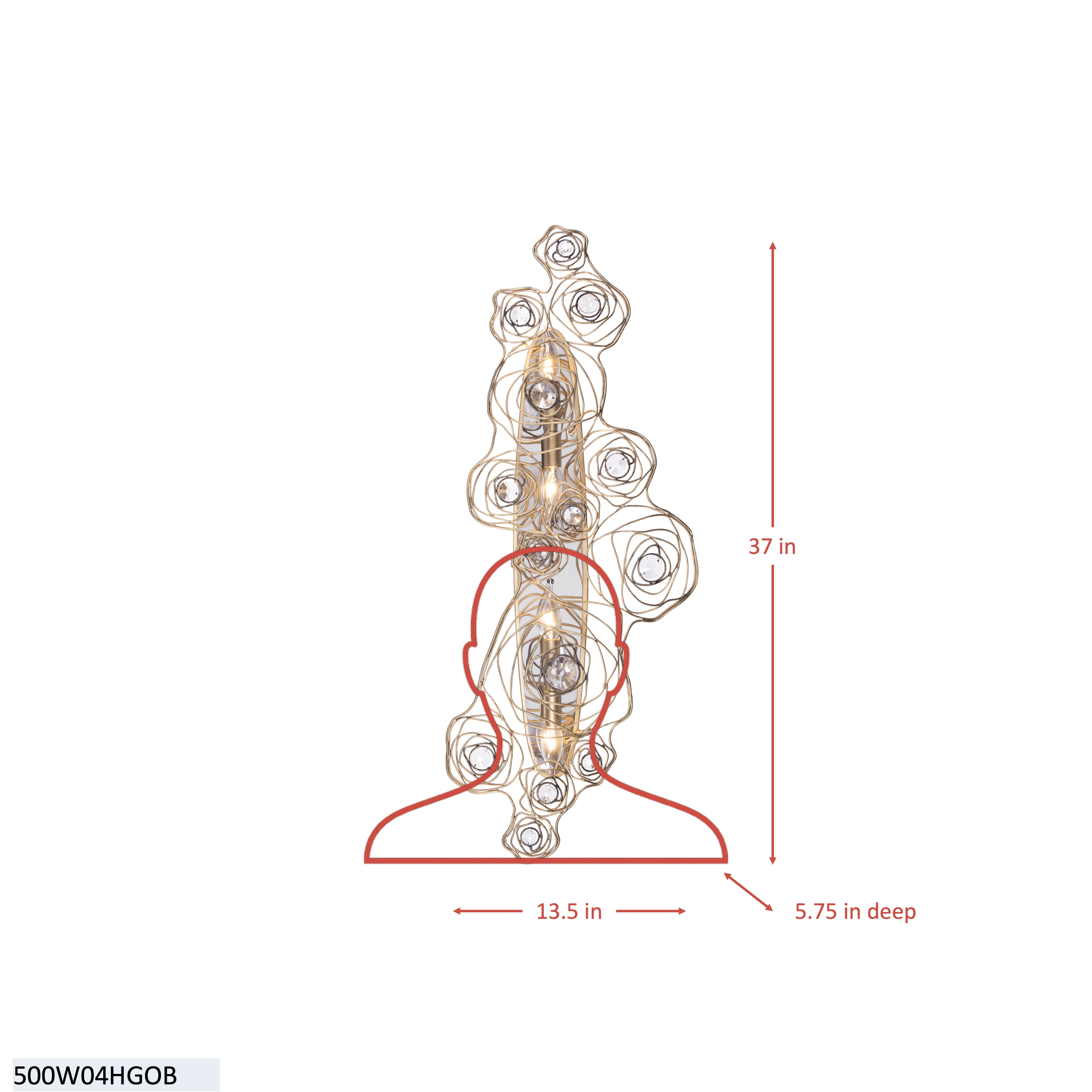 Ethereal Rose 4 Light Sconce - Havana Gold Ombre/Polished Stainless Accents dimensions