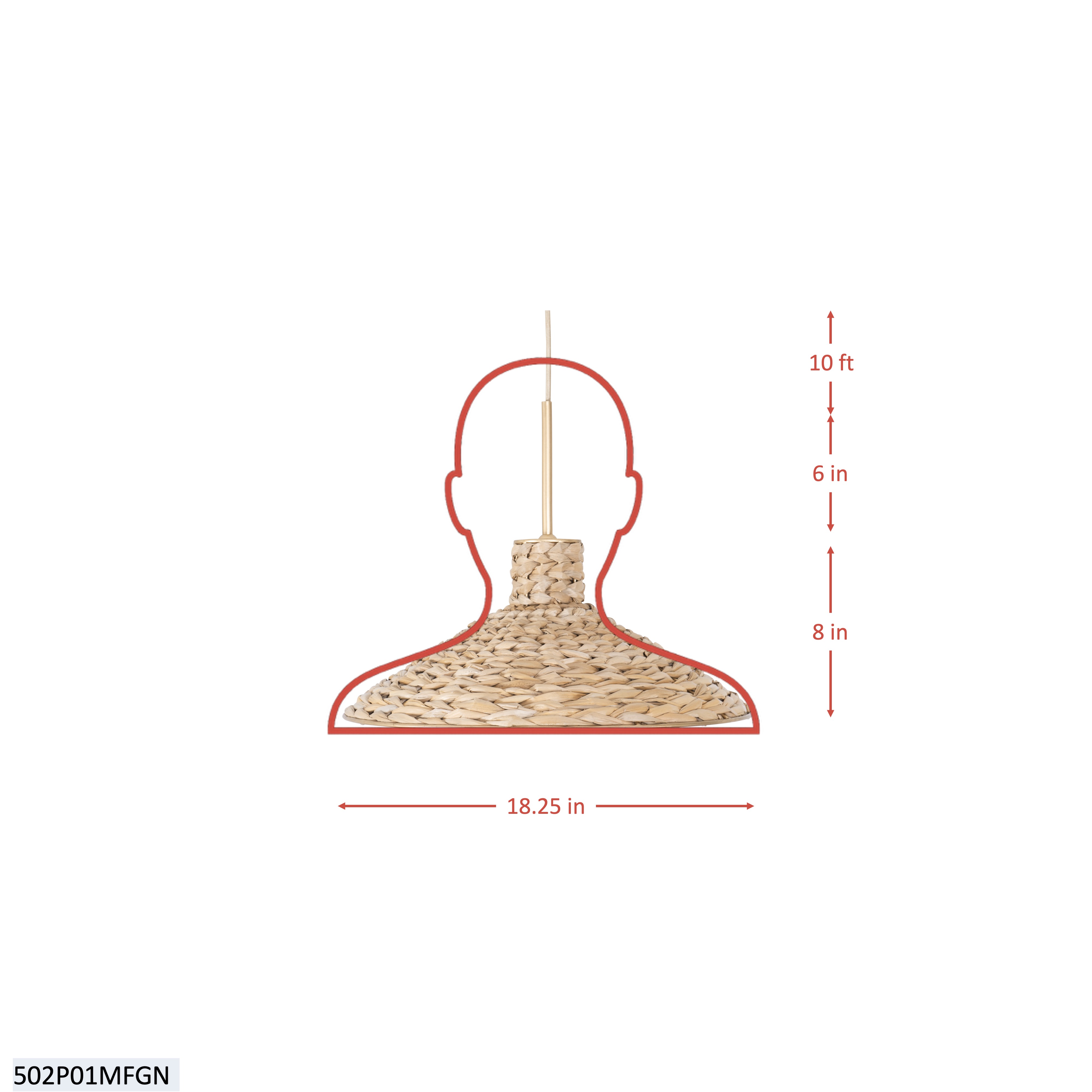 Hilton Head 1 Light Medium Pendant - French Gold/Natural Seagrass dimensions