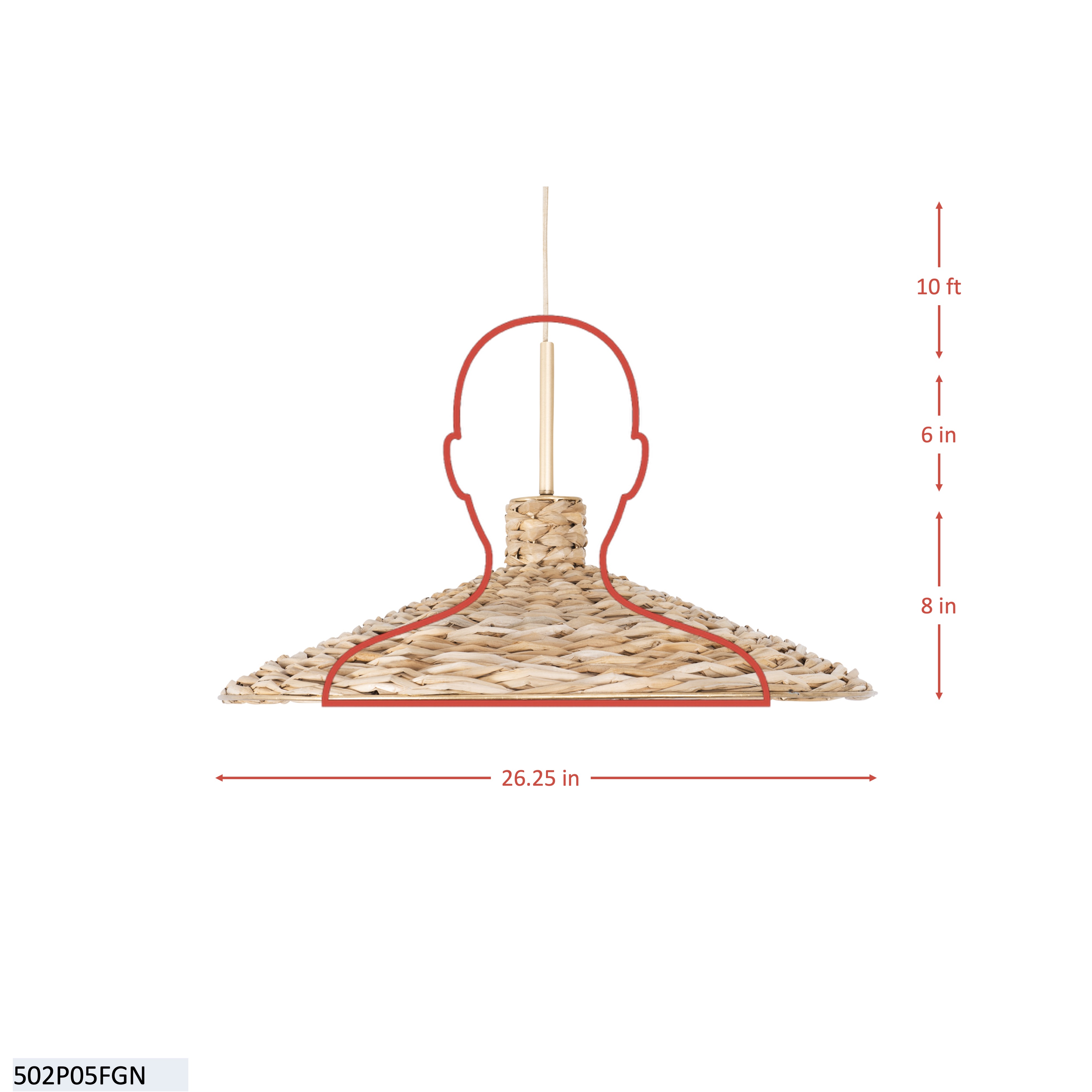 Hilton Head 5 Light Large Pendant - French Gold/Natural Seagrass dimensions