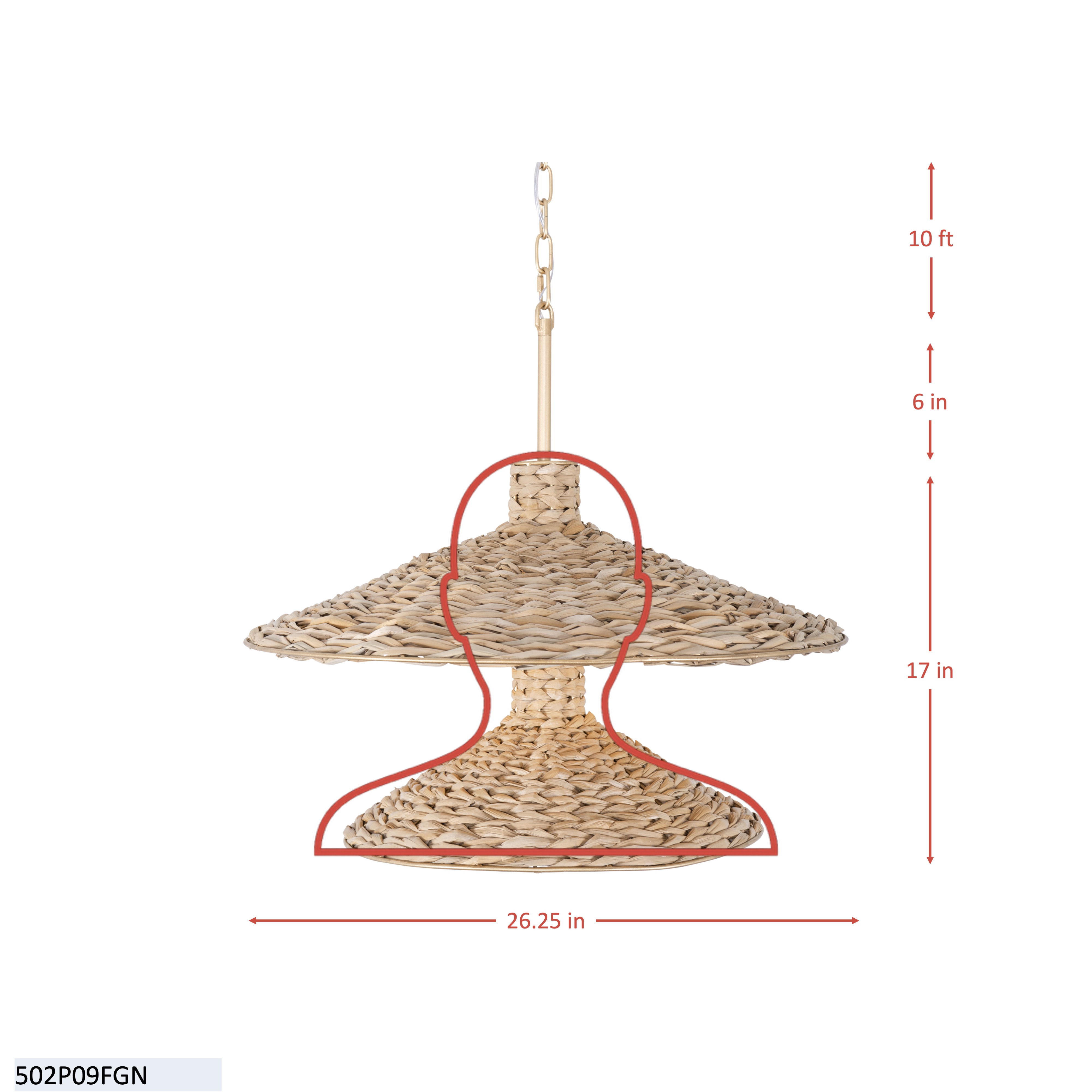 Hilton Head 9 Light 2-Tier Pendant - French Gold/Natural Seagrass dimensions