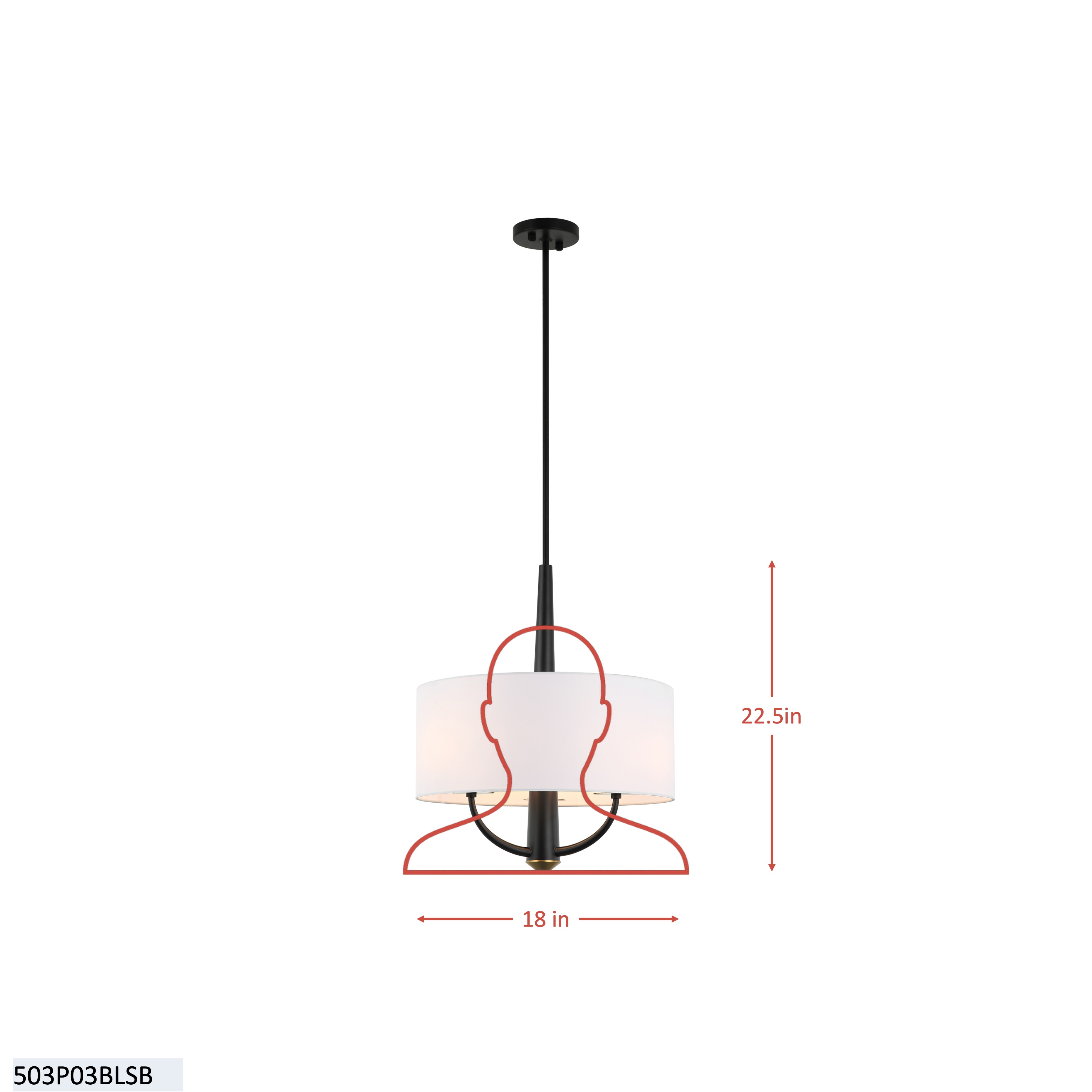 Patchwork 3 Light Pendant - Black/Satin Brass dimensions