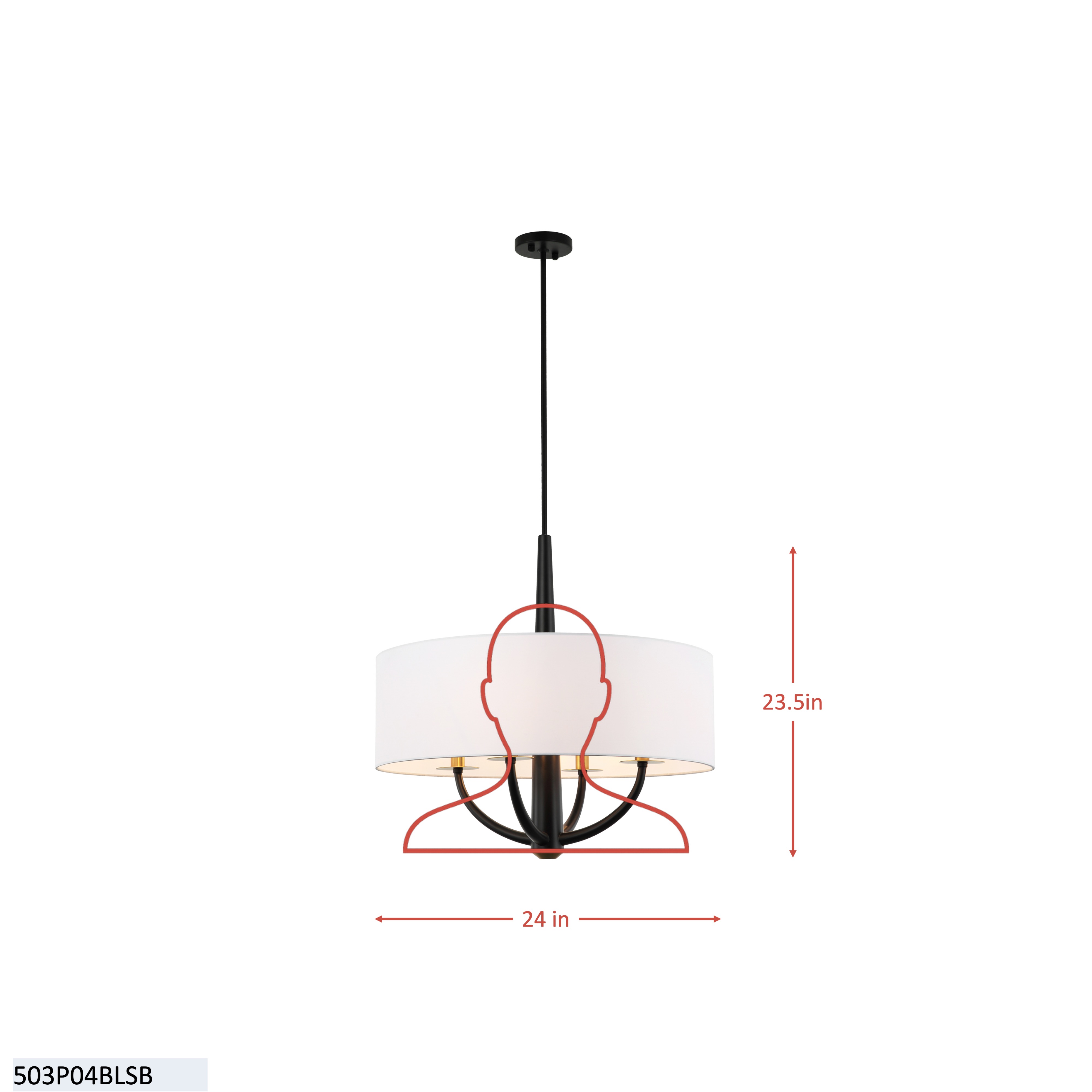 Patchwork 4 Light Pendant - Black/Satin Brass dimensions