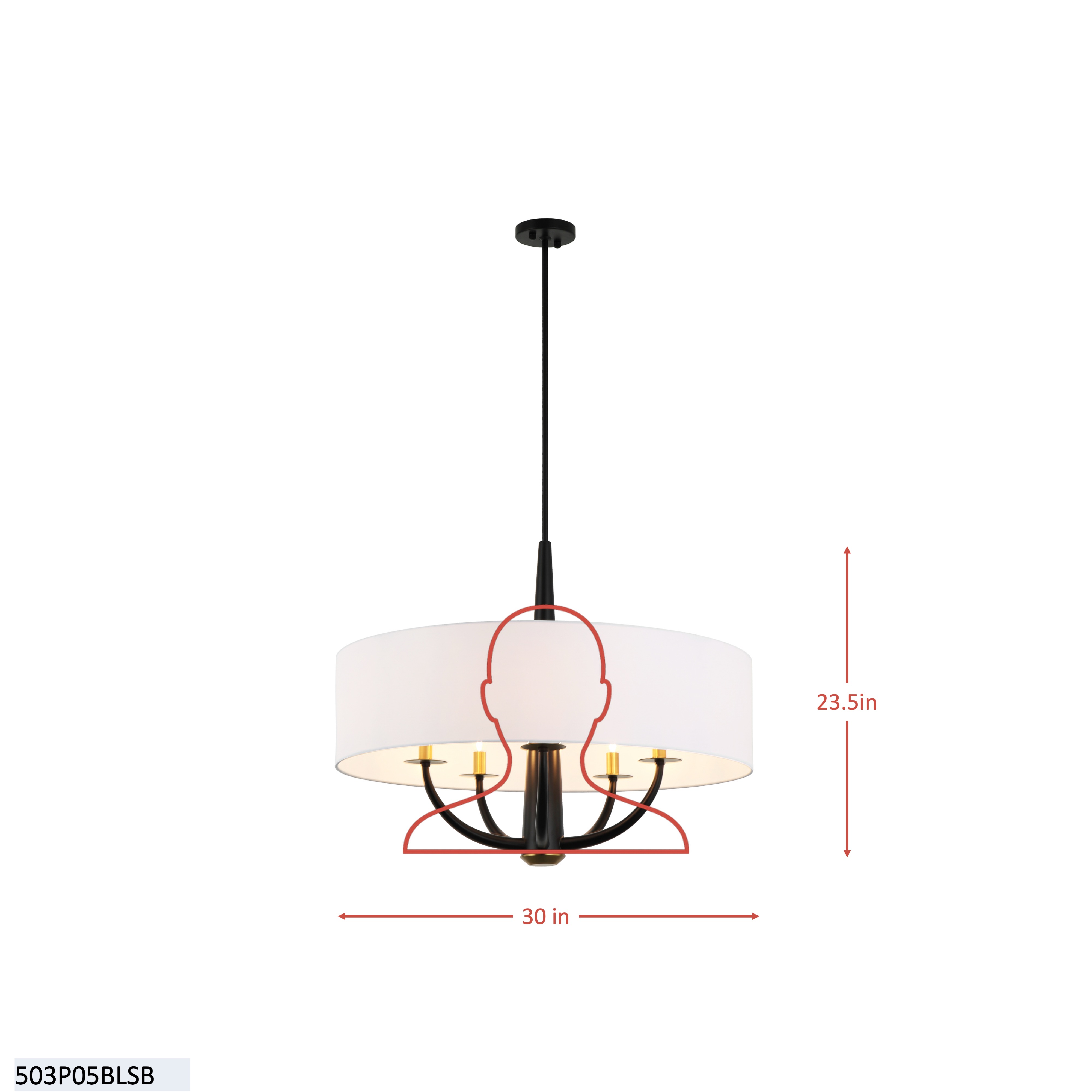 Patchwork 5 Light Pendant - Black/Satin Brass dimensions