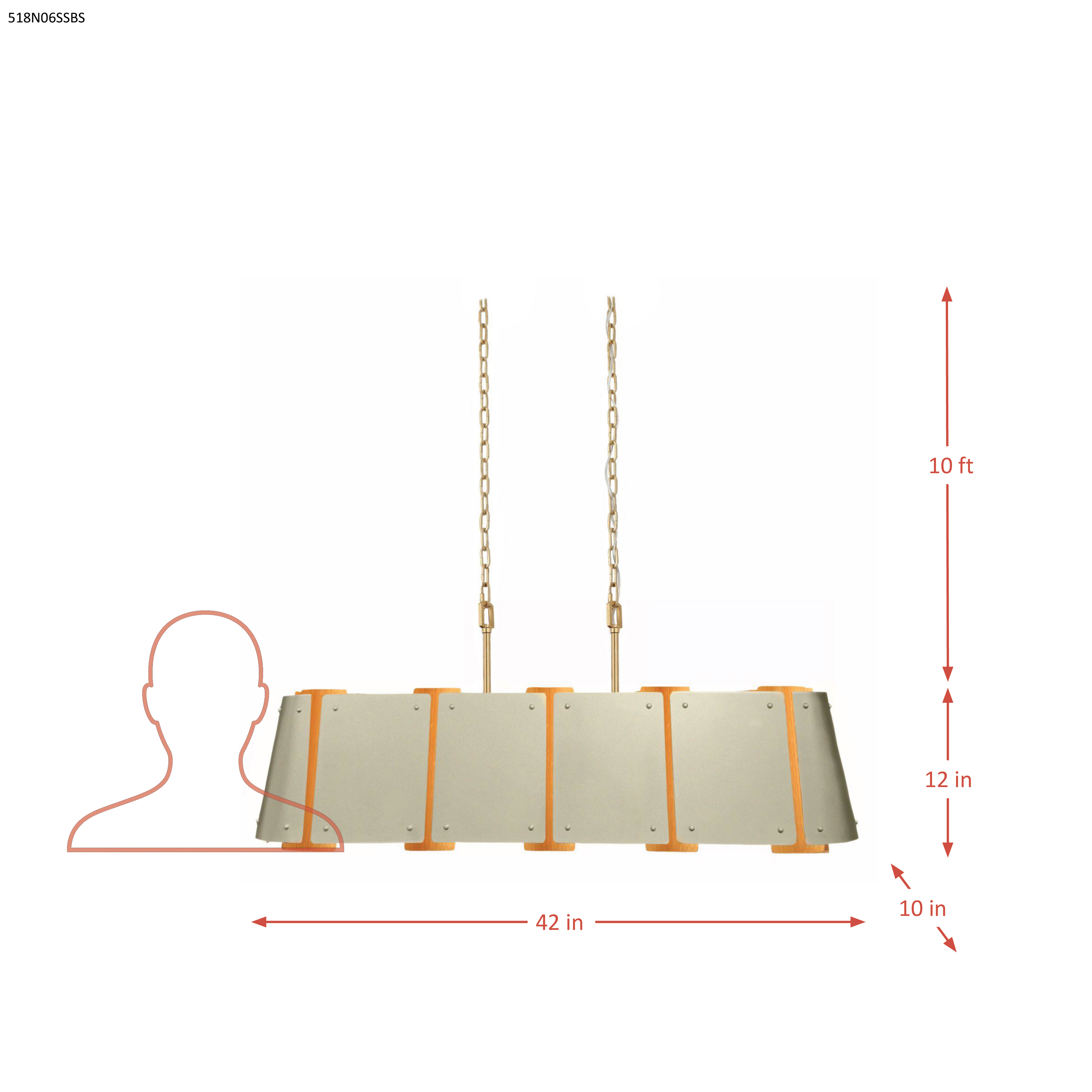 Peep Show 6 Light Linear - Sunwashed Silver/Brushed Sienna dimensions