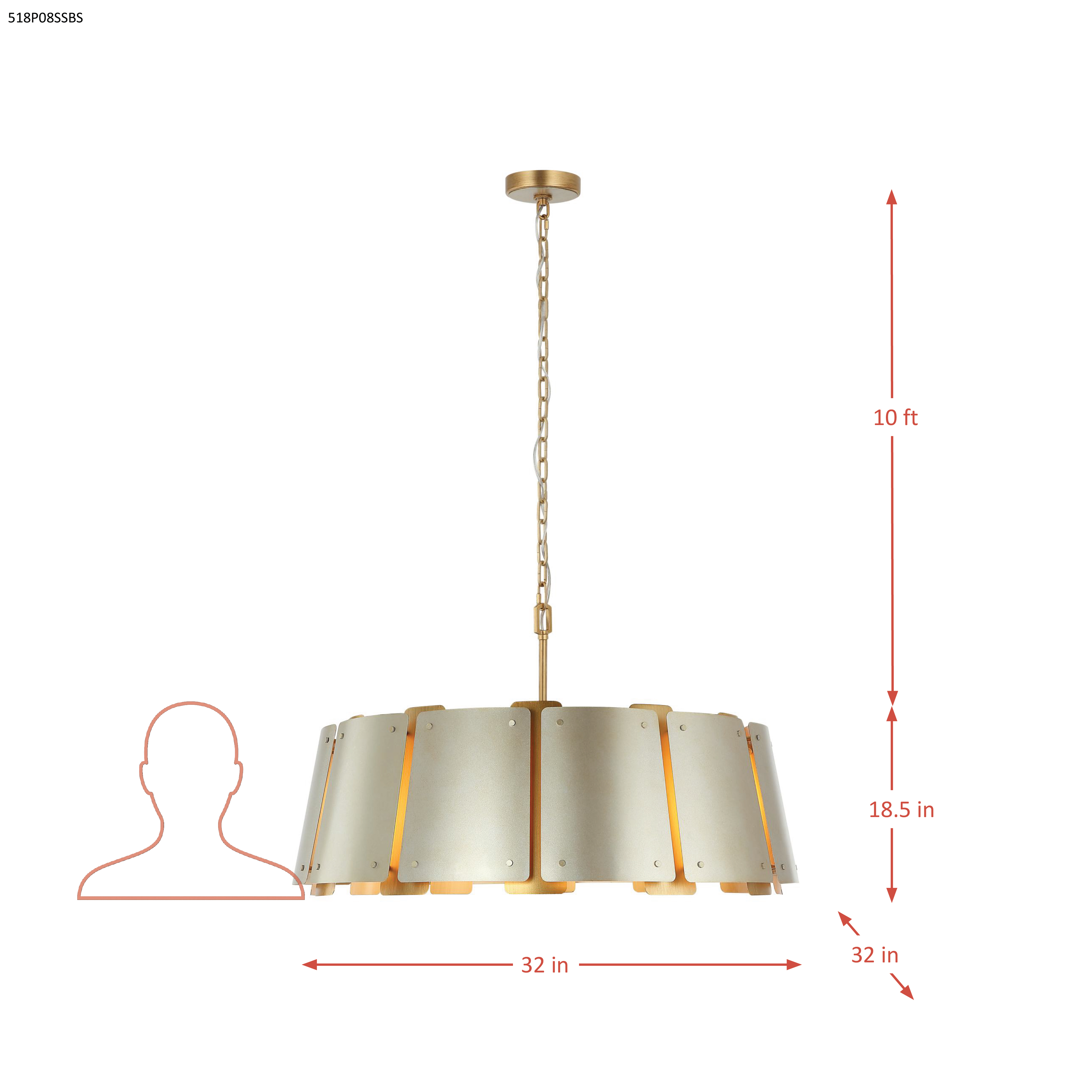 Peep Show 5 Light Pendant - Sunwashed Silver/Brushed Sienna dimensions