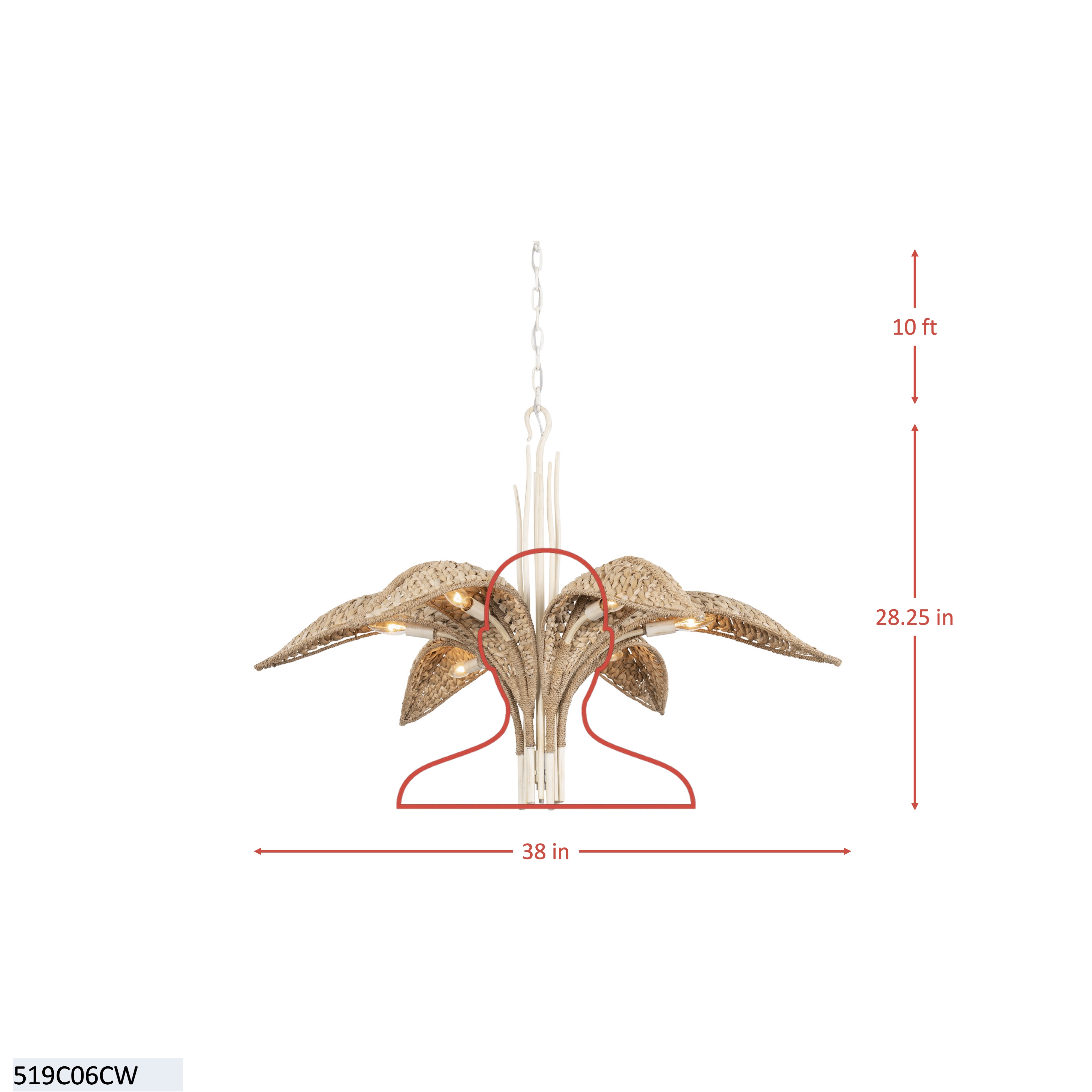 Century Palm 6 Light Chandelier - Country White dimensions