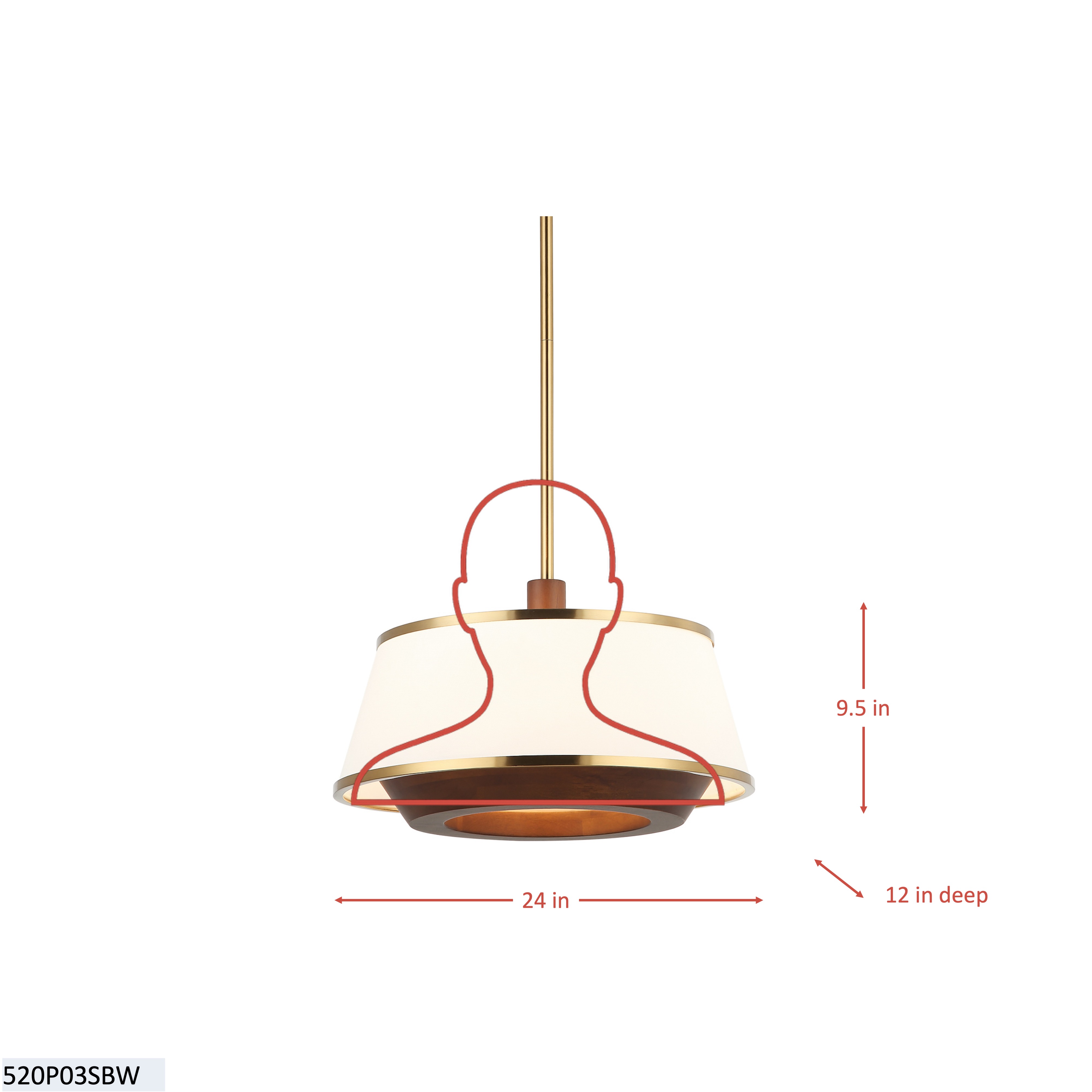 Desert Flyer 3 Light Convertible Pendant/Semi-Flush - Satin Brass/Medium Walnut dimensions