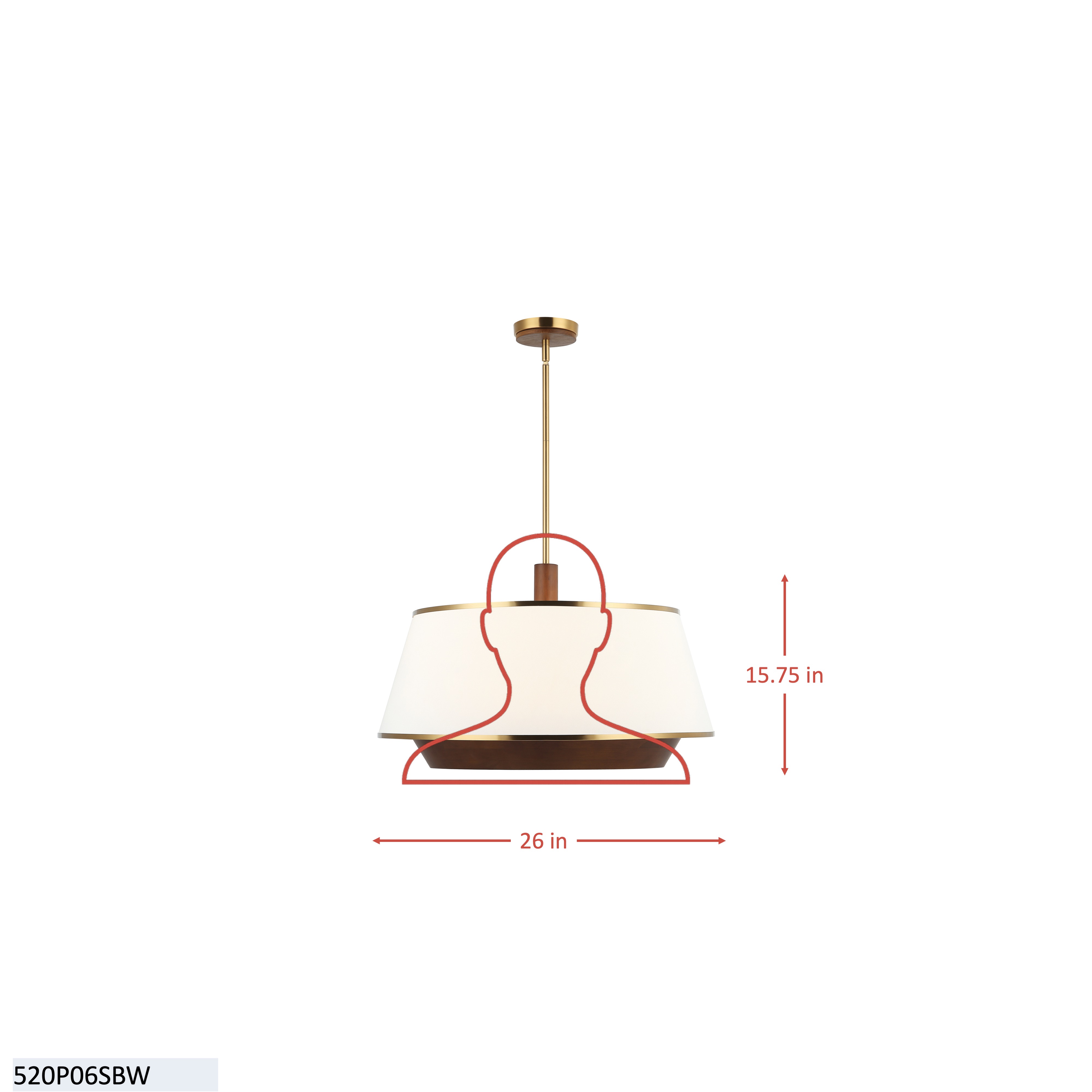 Desert Flyer 6 Light Pendant - Satin Brass/Medium Walnut dimensions