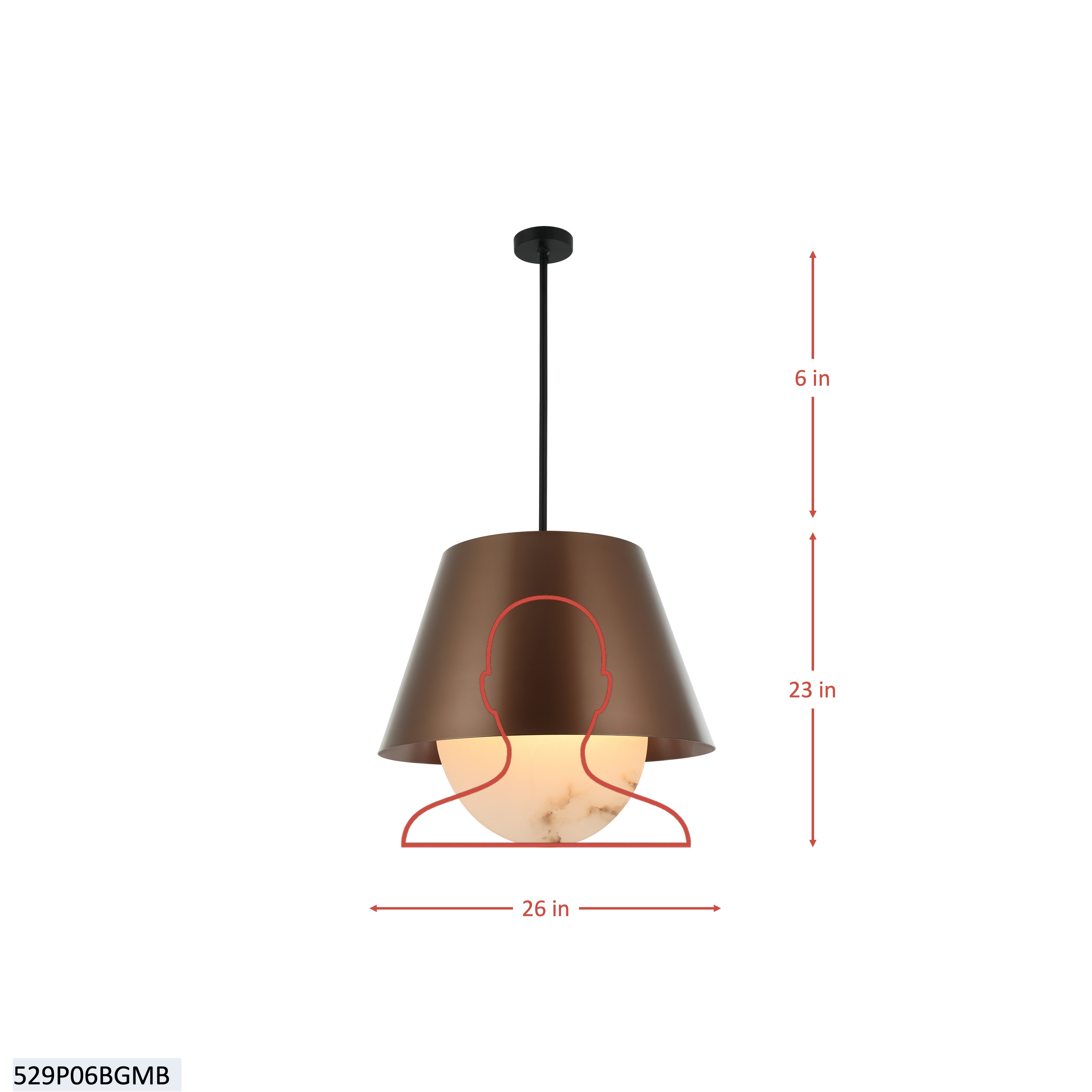 Rock On 6 Light Pendant - Brontourage/Matte Black dimensions