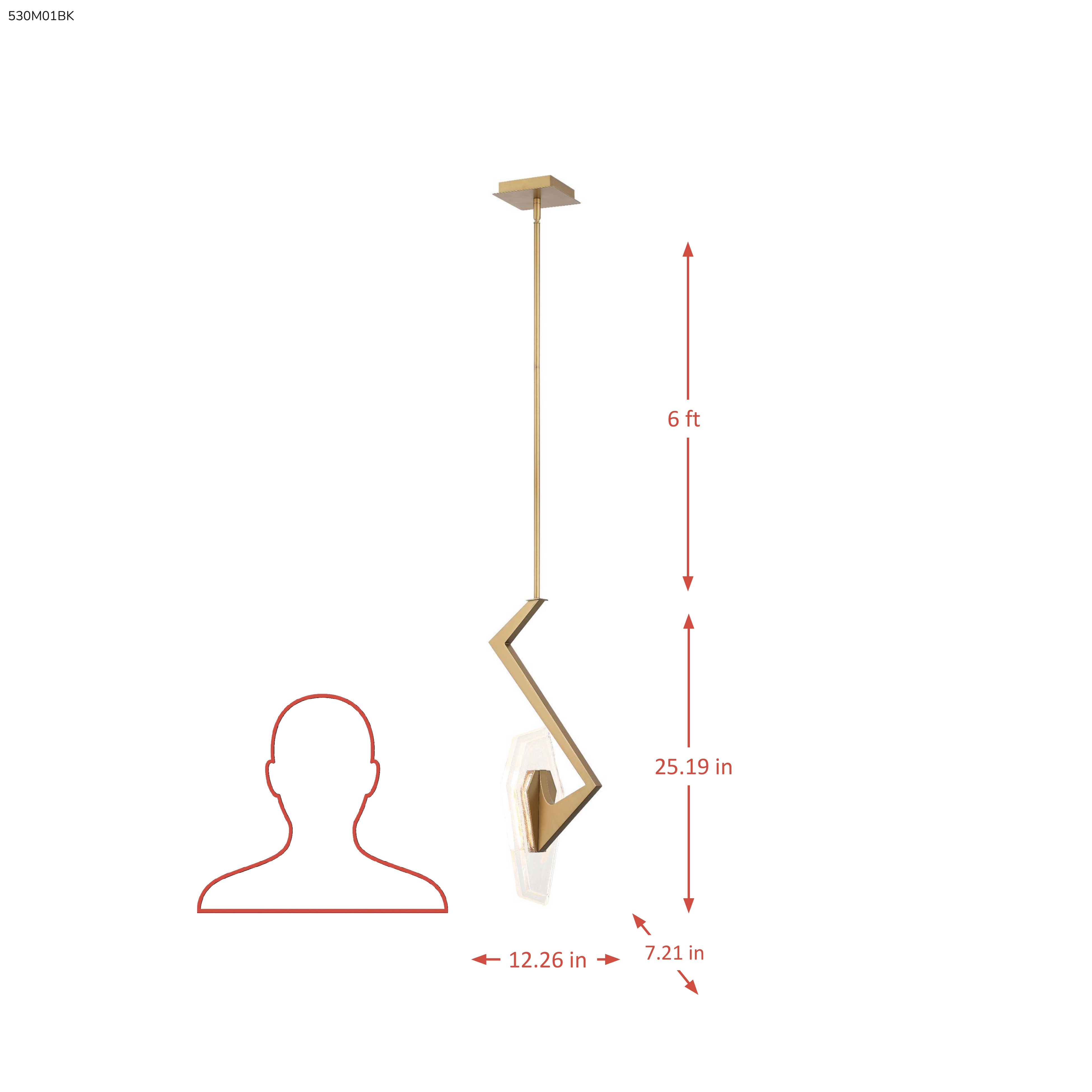 Down the Wrong Path 1 Light Pendant - Brass Kisser dimensions