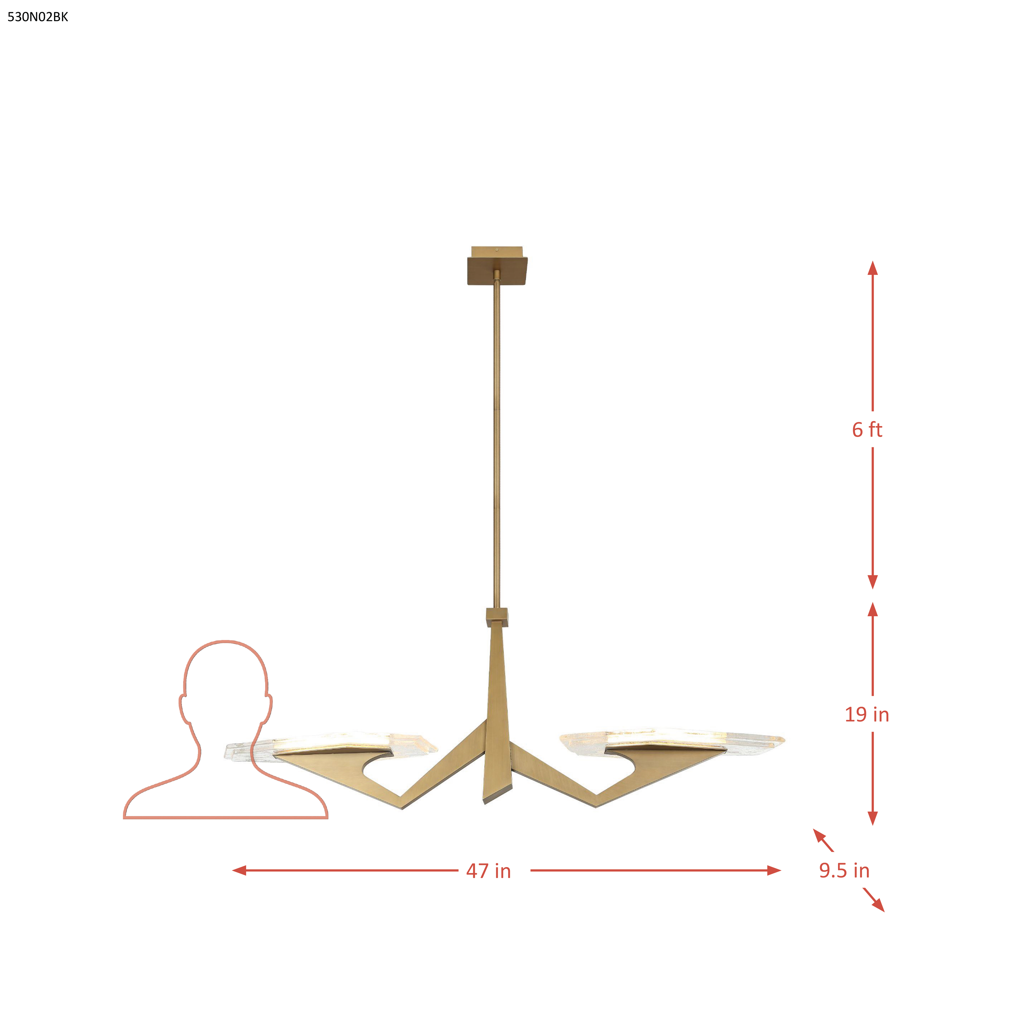 Down the Wrong Path 2 Light Medium Linear - Brass Kisser dimensions