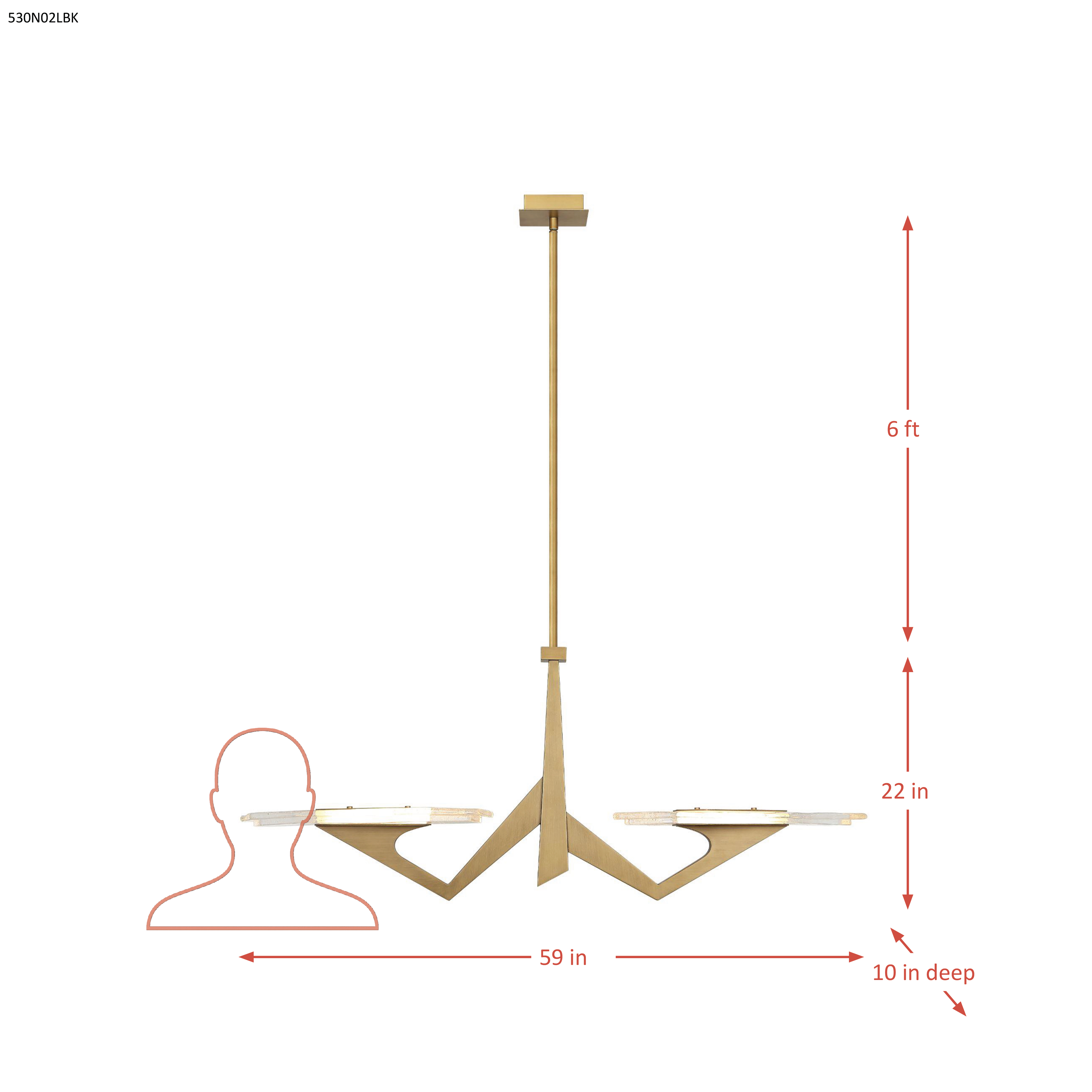 Down the Wrong Path 2 Light Large Linear - Brass Kisser dimensions