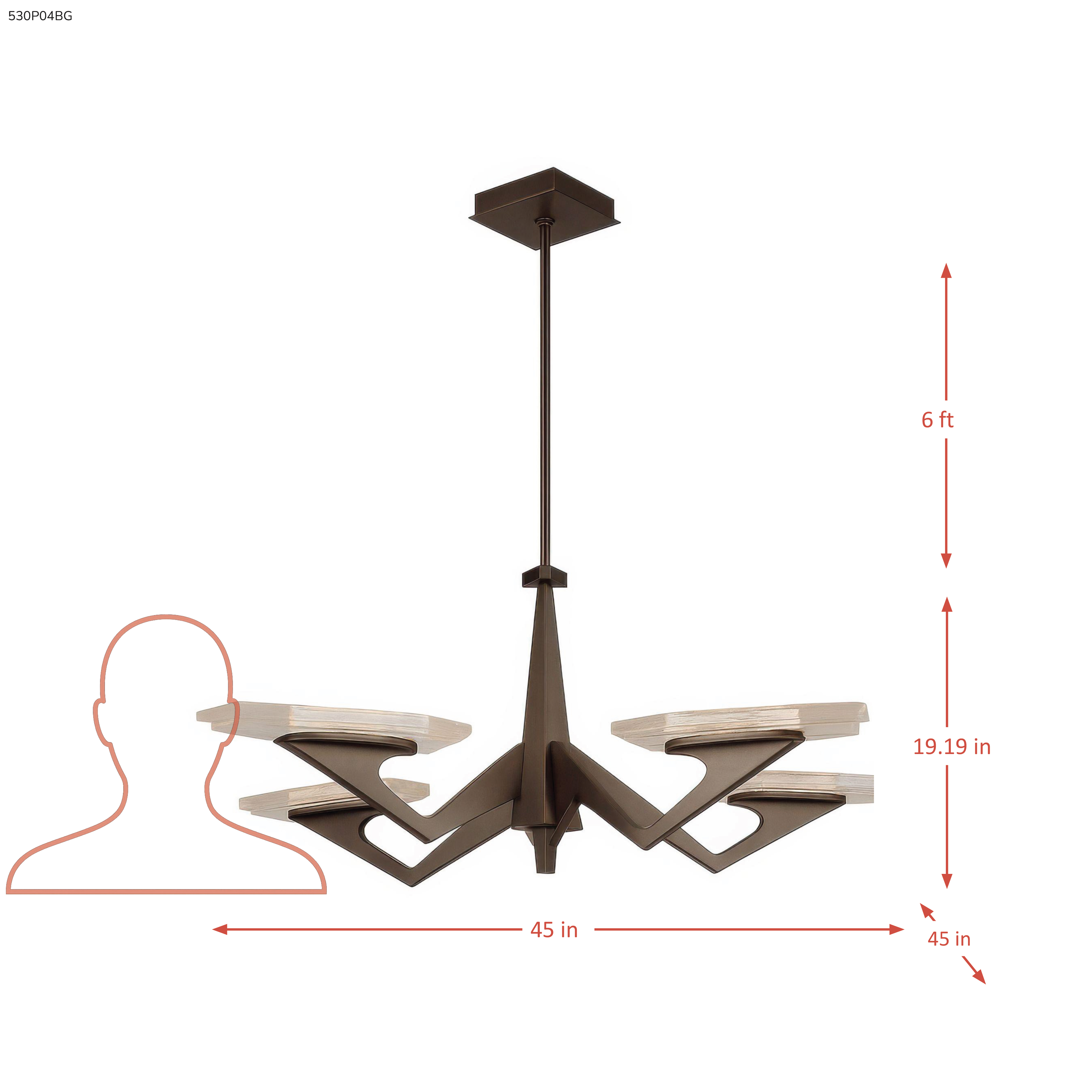 Down the Wrong Path 4 Light Pendant - Brontourage dimensions