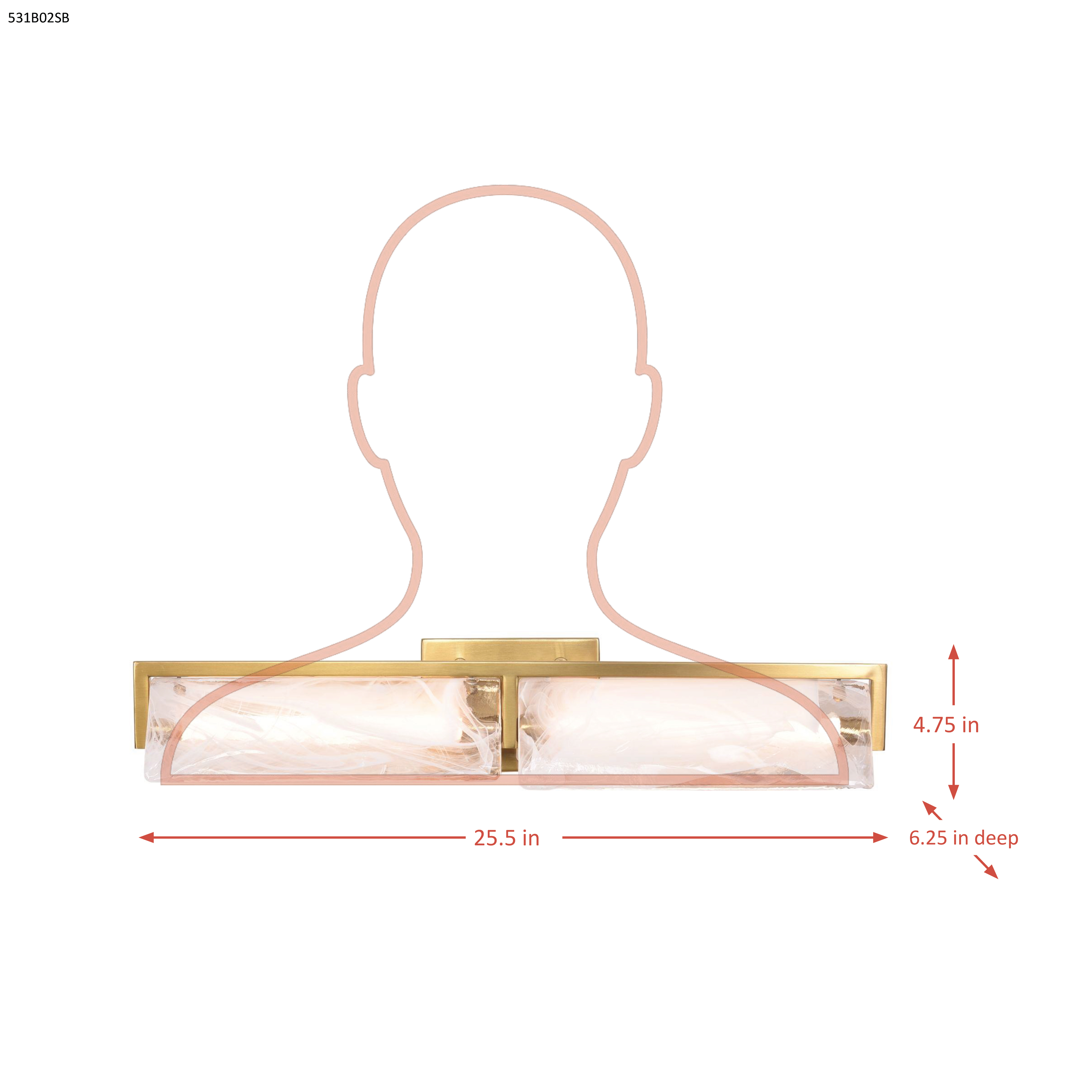 Mingle 2 Light Bath - Satin Brass dimensions