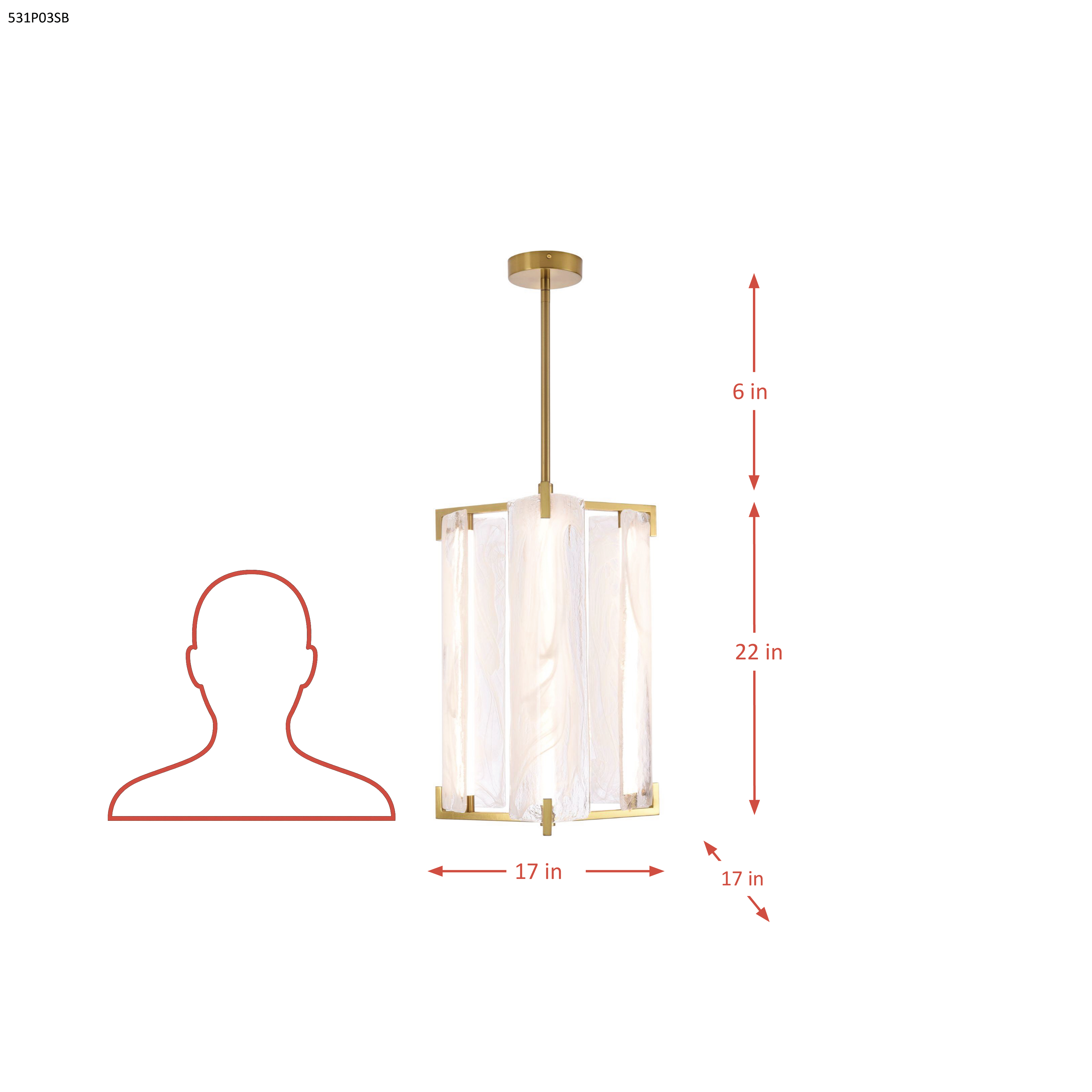 Mingle 3 Light Pendant - Satin Brass dimensions