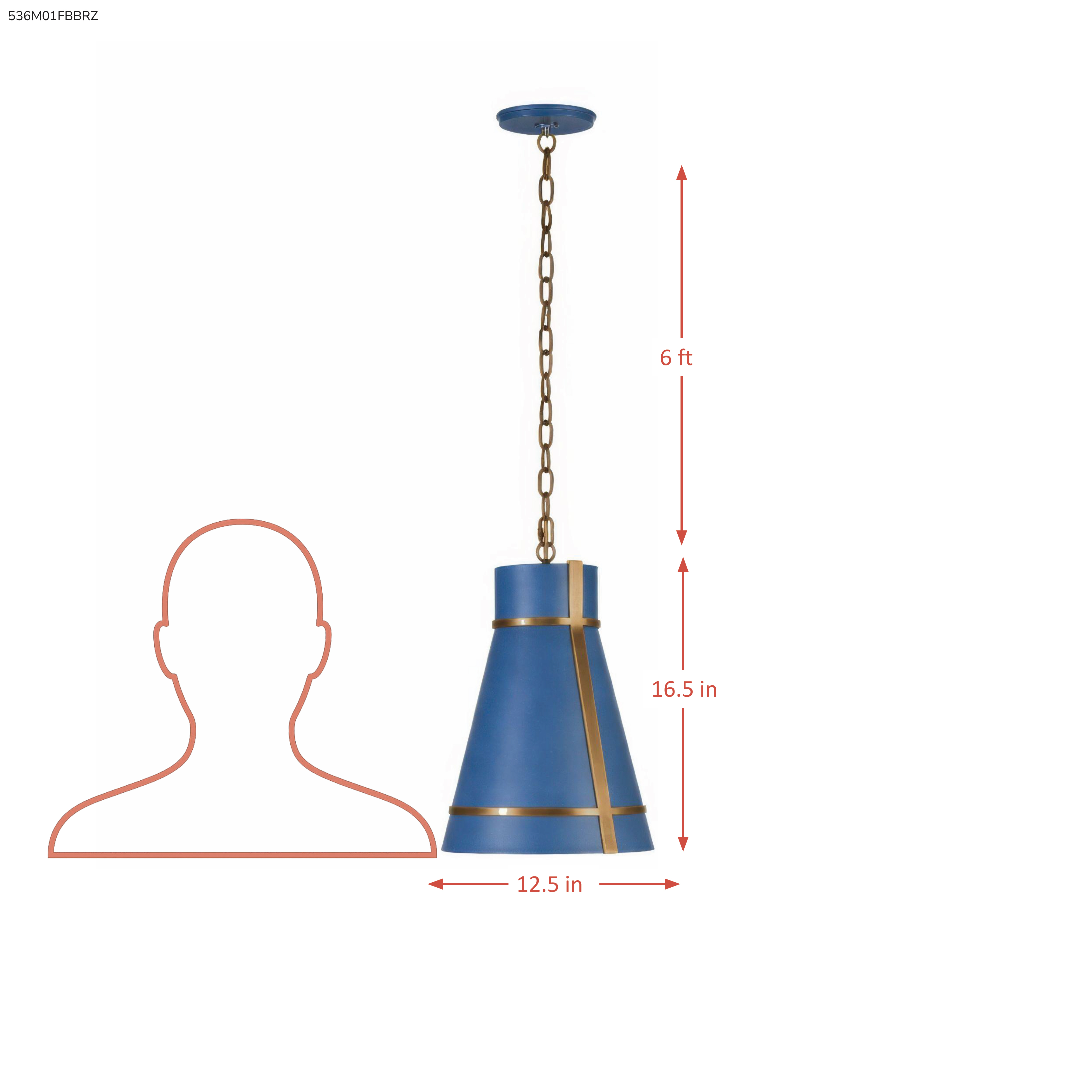 Brasserie 1 Light Mini Pendant - French Blue/Heritage Bronze dimensions
